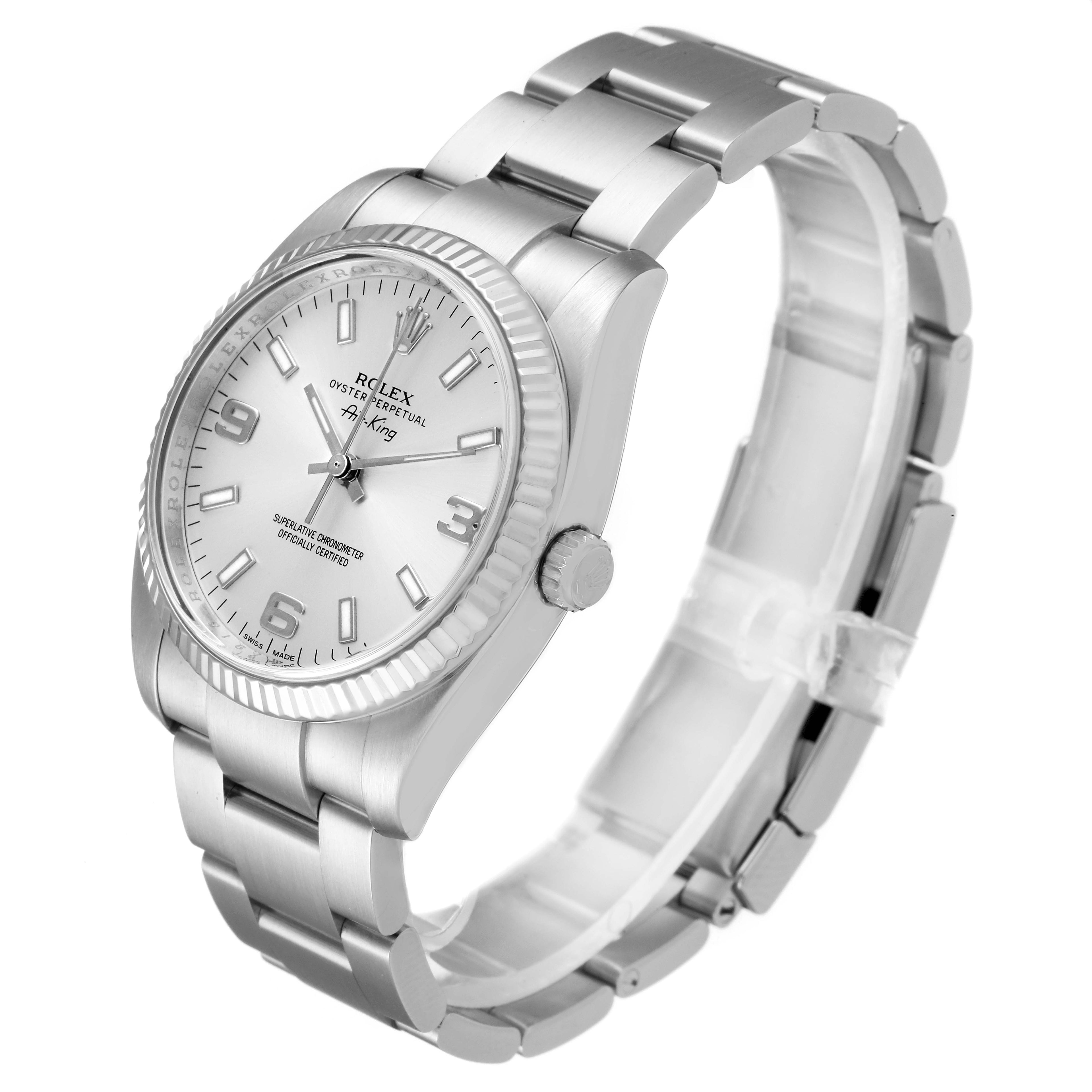 Rolex Air King Steel White Gold Fluted Bezel Mens Watch 114234