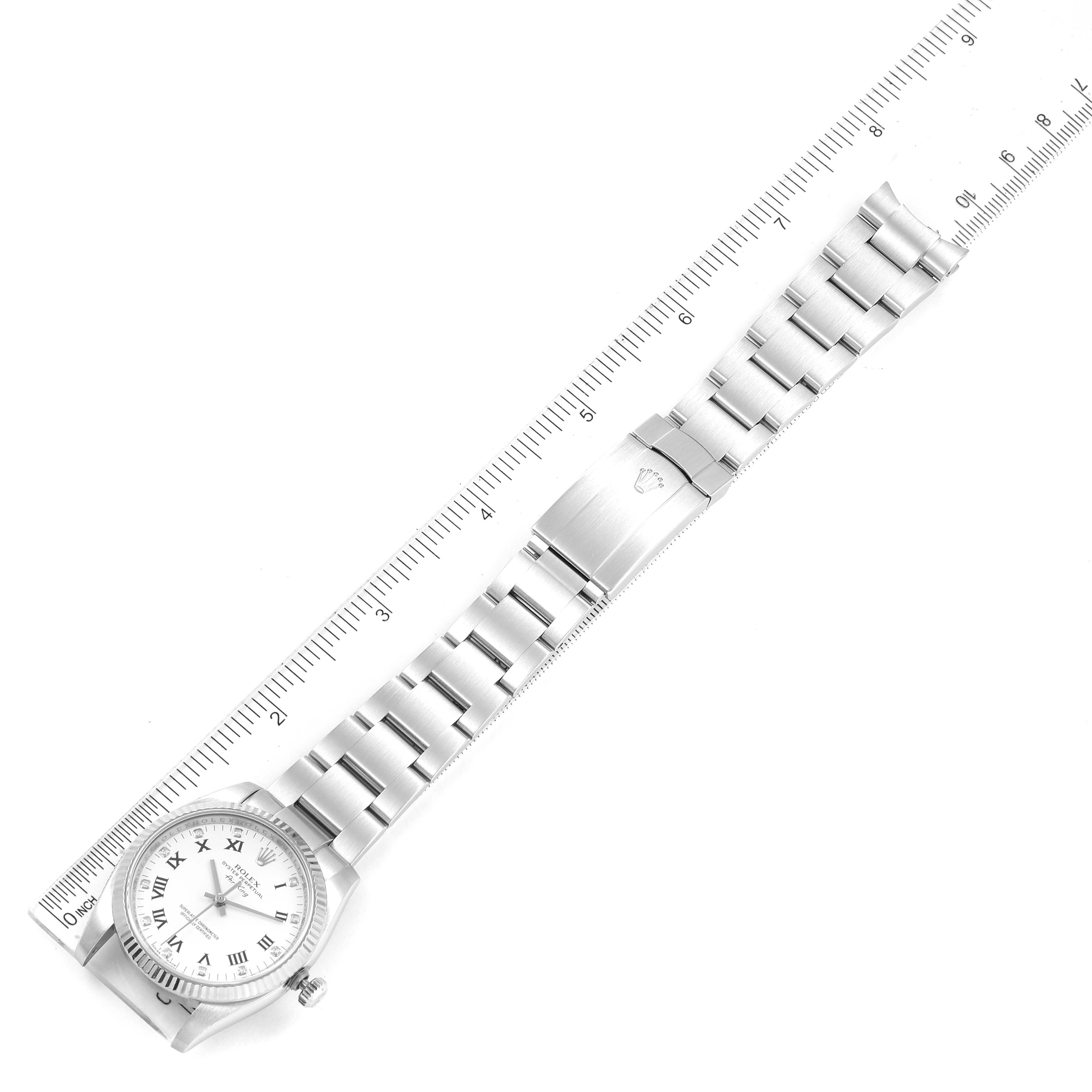 Rolex Air King Steel White Gold White Dial Diamond Watch 114234 Box Card