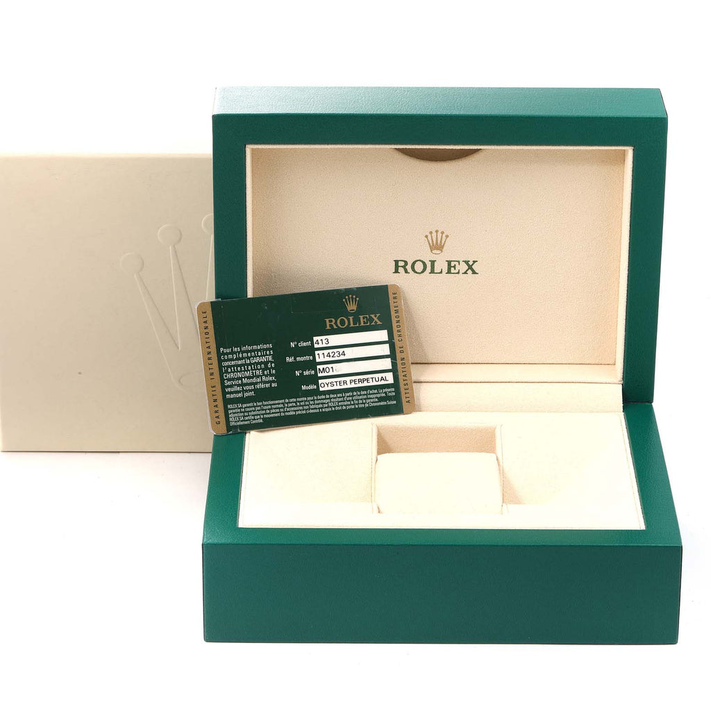 Rolex Air King Steel White Gold White Dial Diamond Watch 114234 Box Card