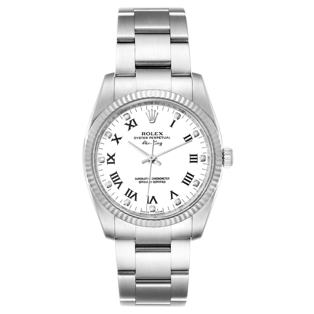 Rolex Air King Steel White Gold White Dial Diamond Watch 114234 Box Card