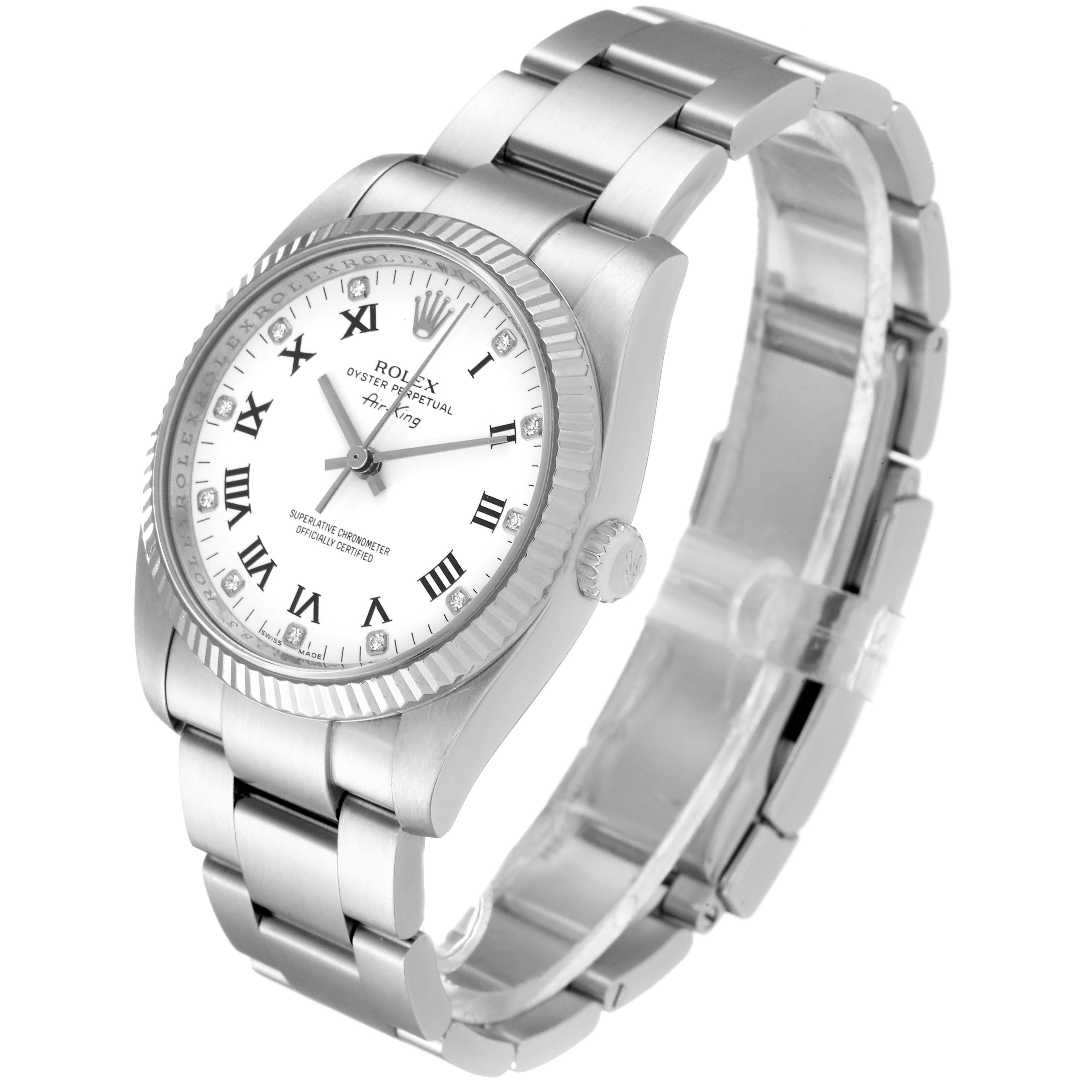 Rolex Air King Steel White Gold White Dial Diamond Watch 114234 Box Card