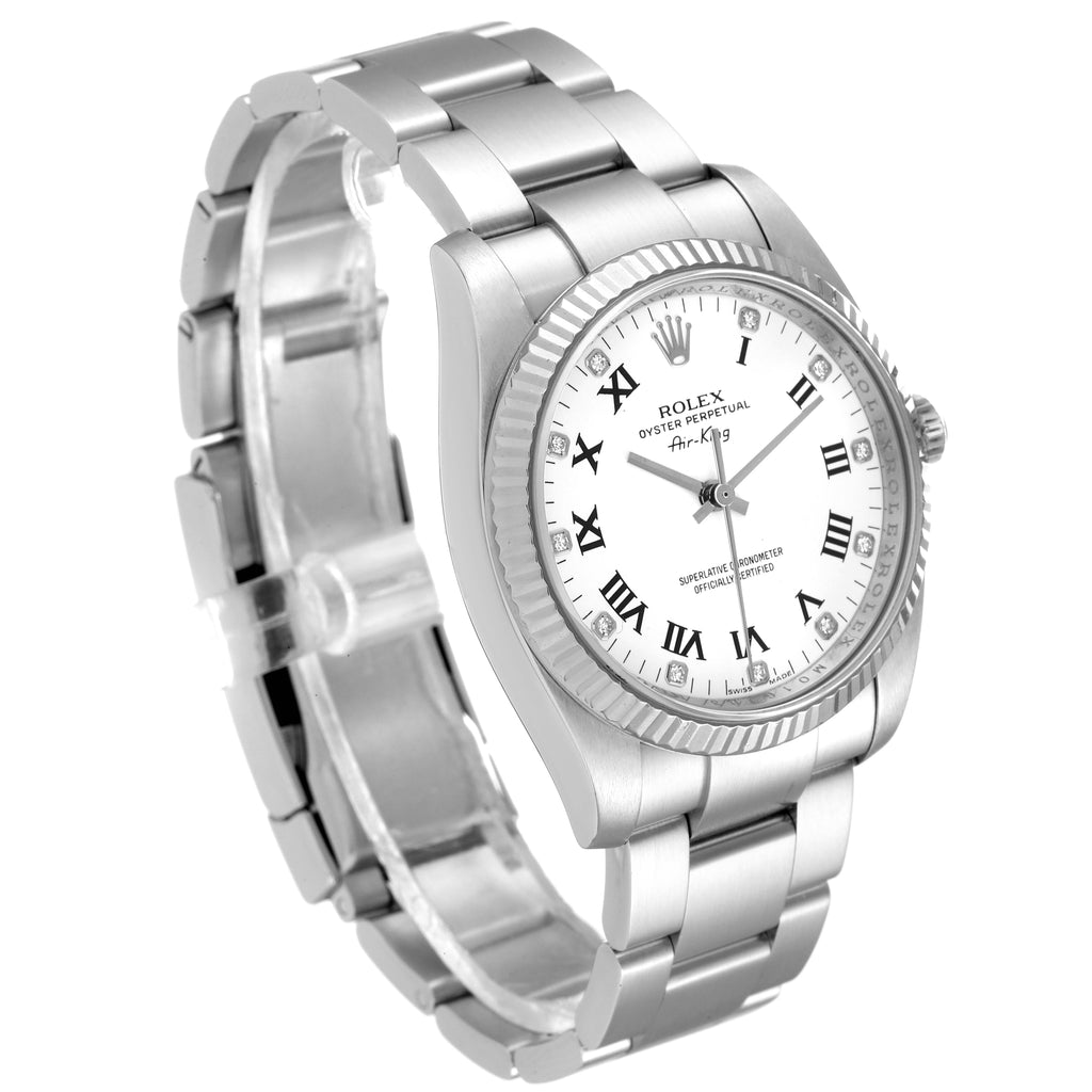 Rolex Air King Steel White Gold White Dial Diamond Watch 114234 Box Card
