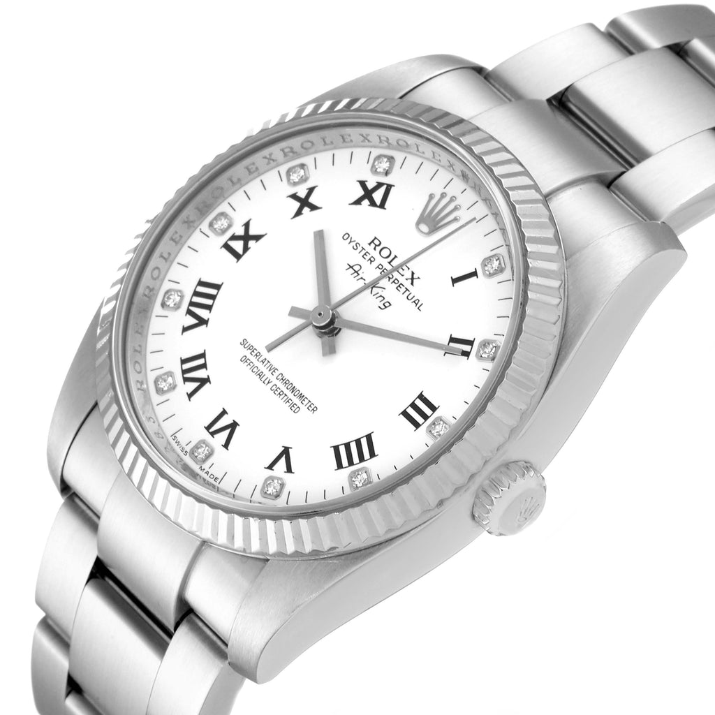 Rolex Air King Steel White Gold White Dial Diamond Watch 114234 Box Card