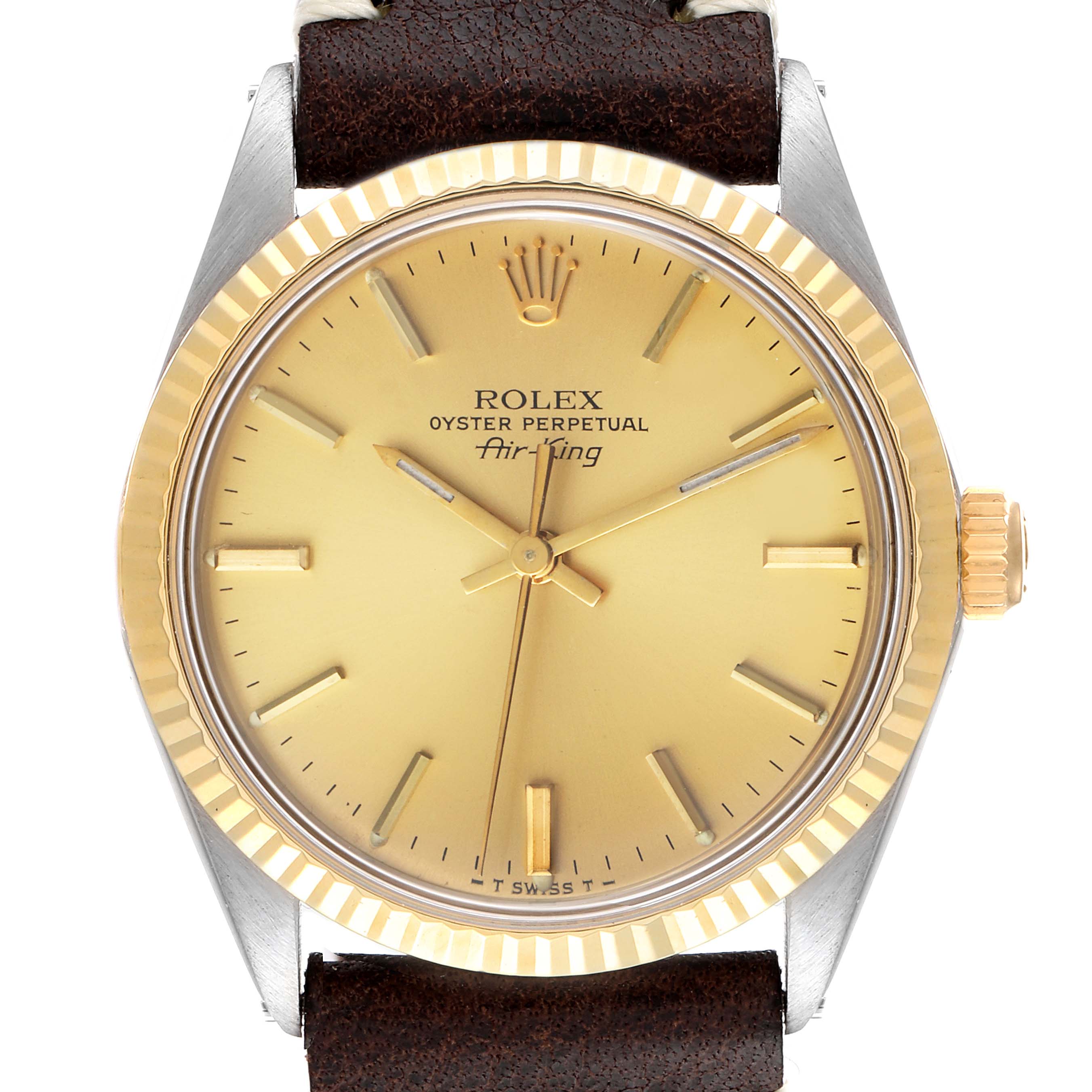 Rolex Air King Vintage Steel Yellow Gold Champagne Dial Mens Watch 5500