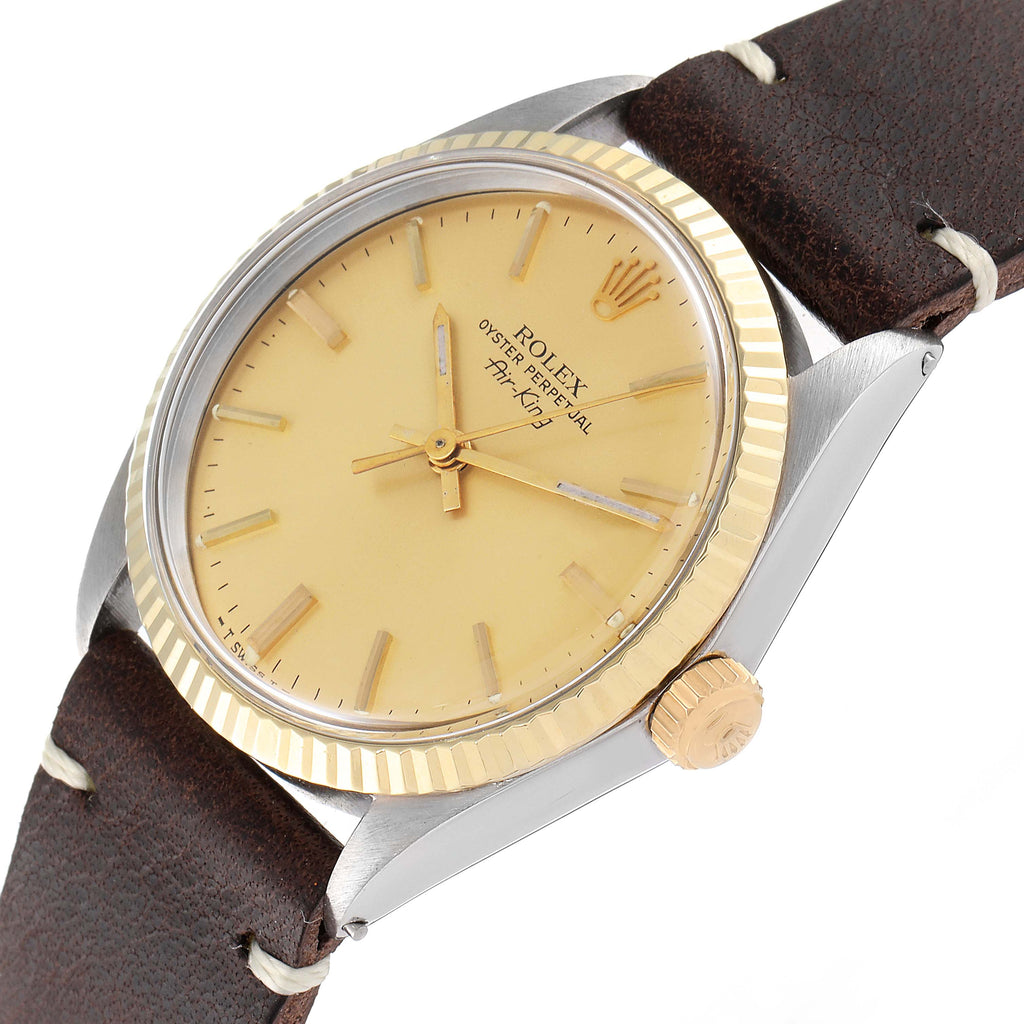 Rolex Air King Vintage Steel Yellow Gold Champagne Dial Mens Watch 5500