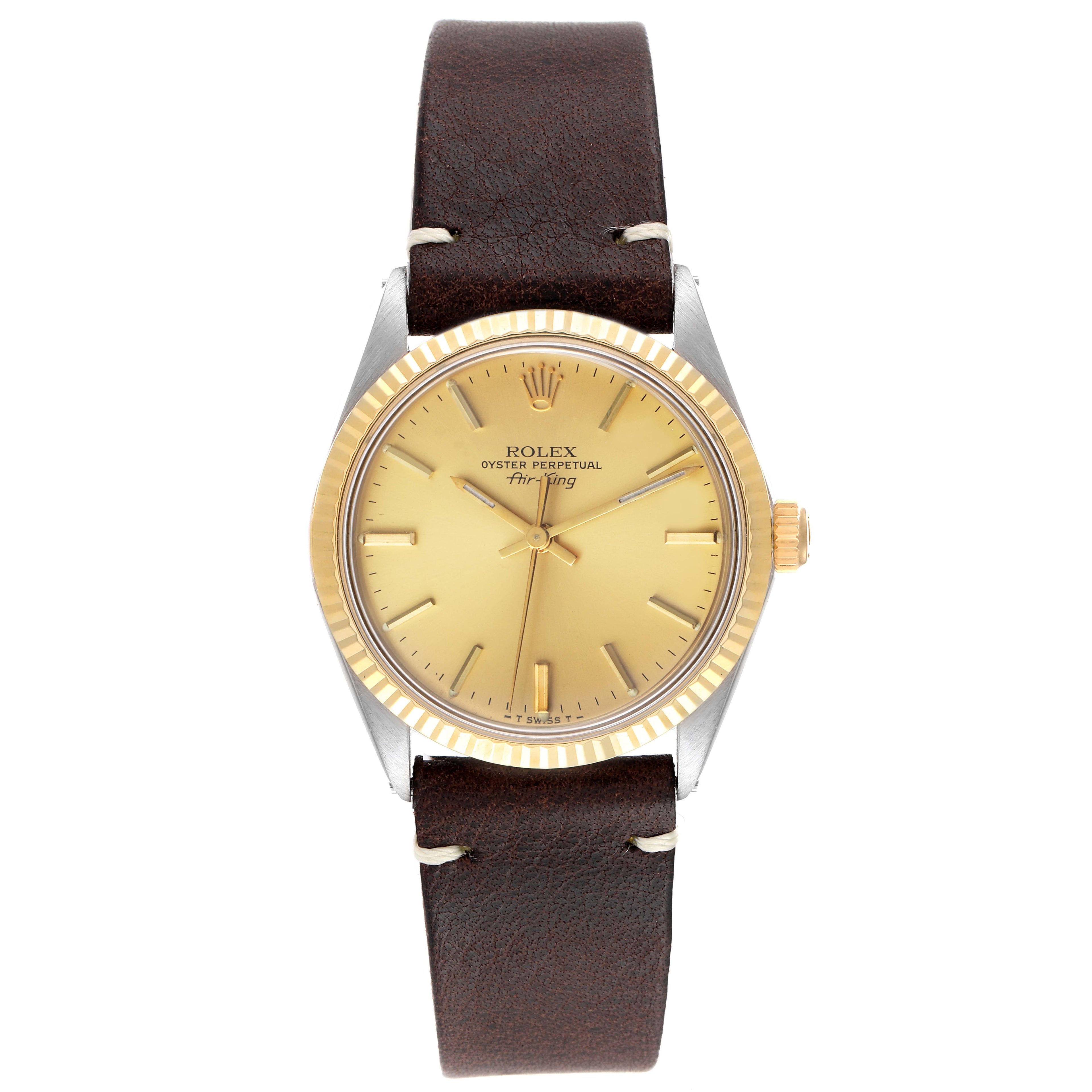 Rolex Air King Vintage Steel Yellow Gold Champagne Dial Mens Watch 5500