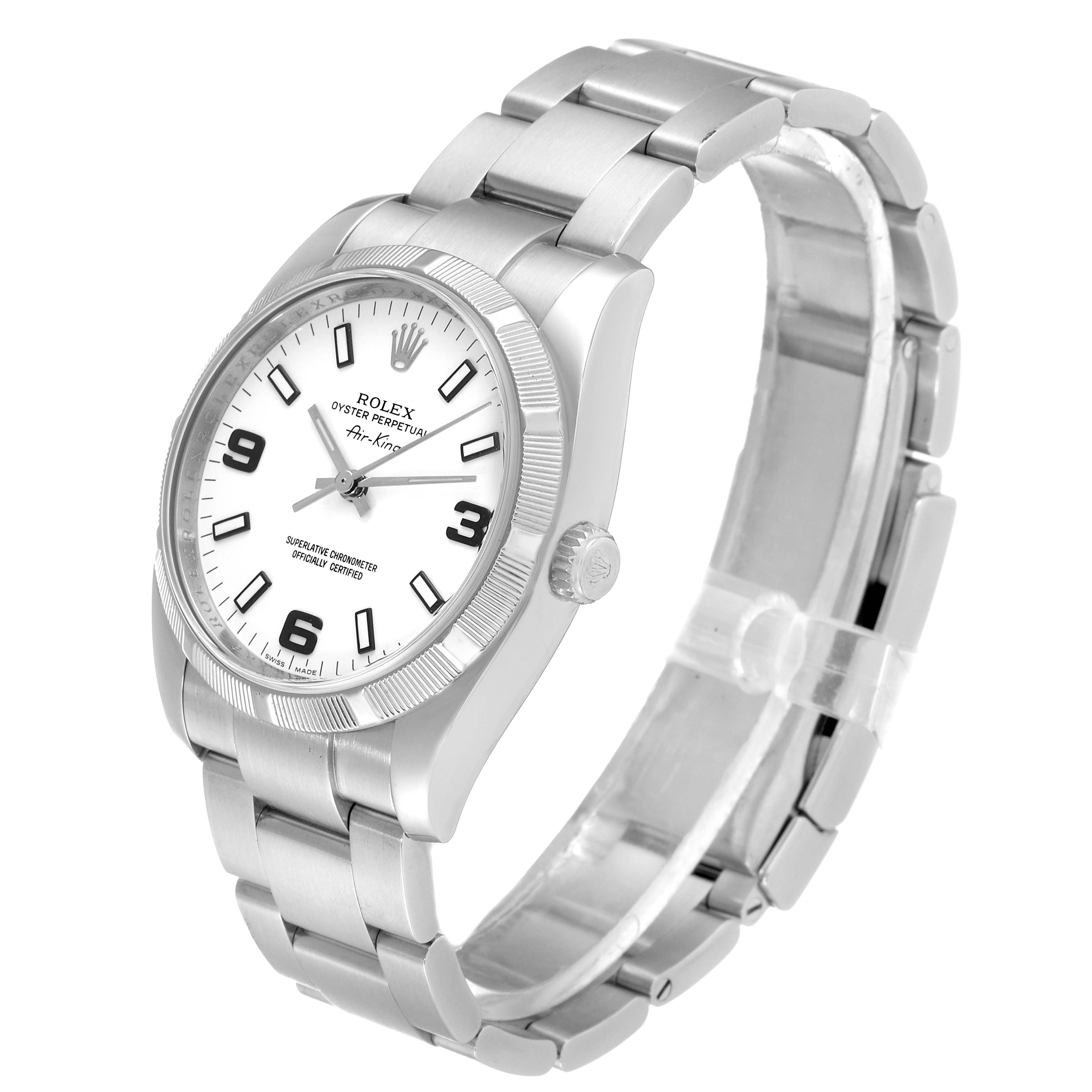 Rolex Air King White Arabic Dial Steel Mens Watch 114210 Box Card