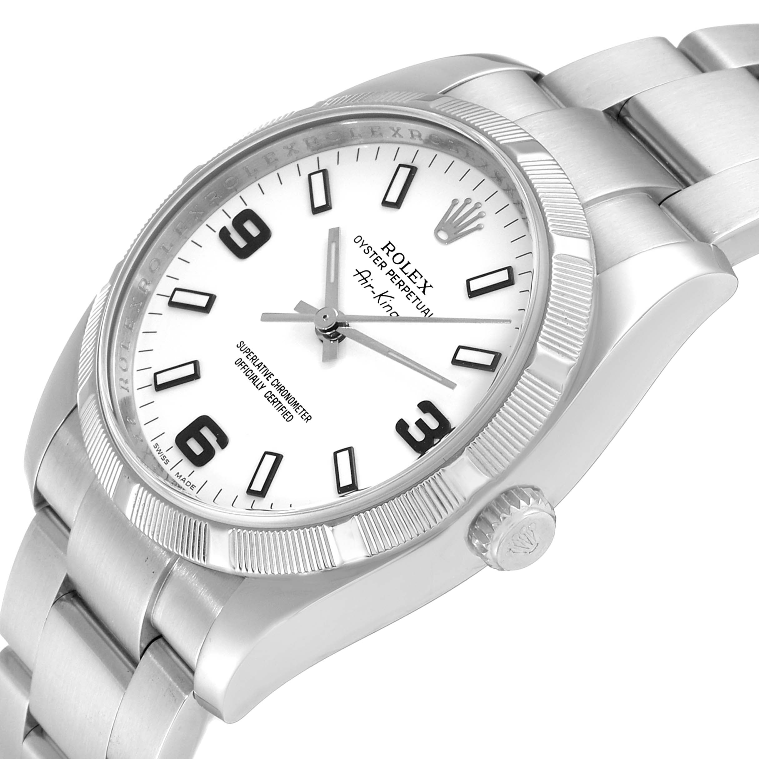 Rolex Air King White Arabic Dial Steel Mens Watch 114210 Box Card