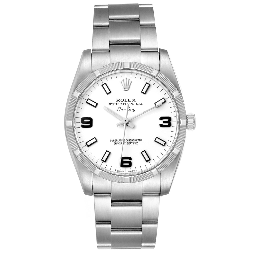 Rolex Air King White Arabic Dial Steel Mens Watch 114210 Box Card