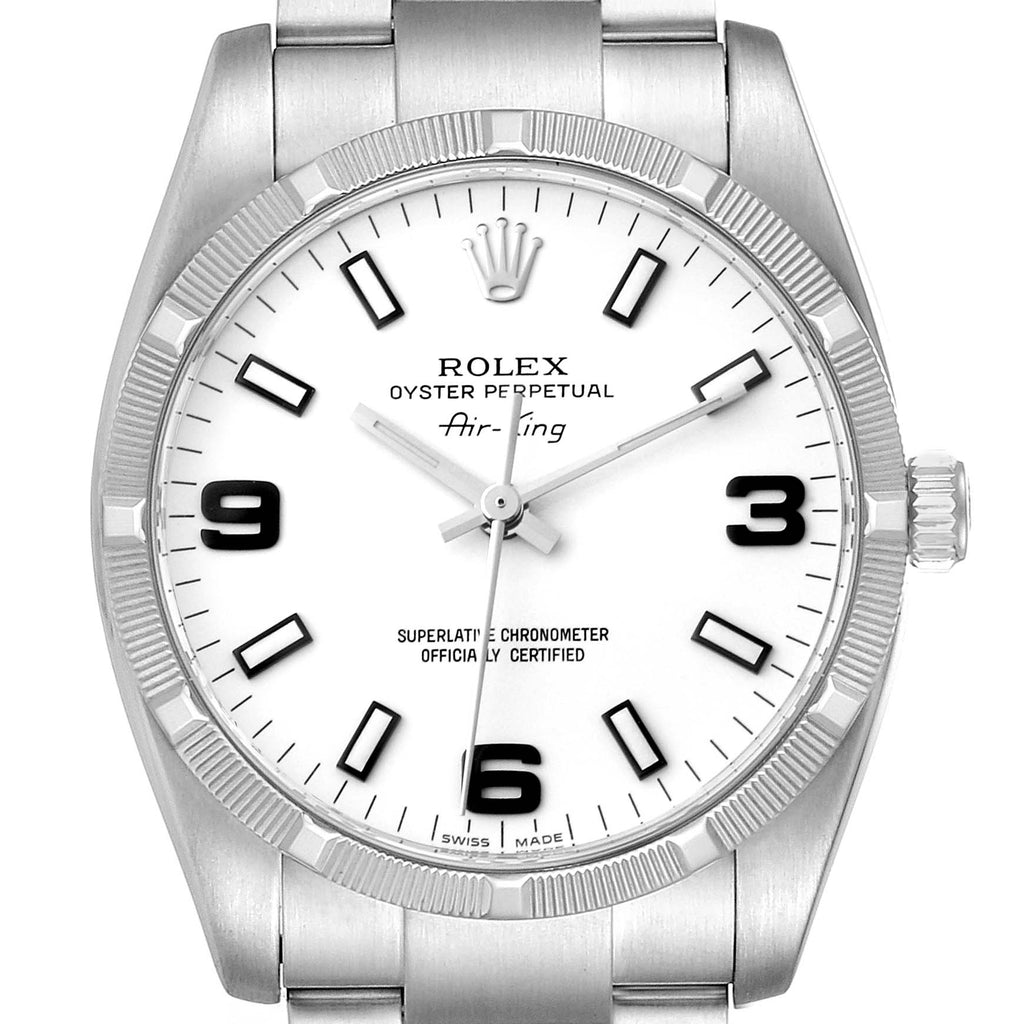 Rolex Air King White Arabic Dial Steel Mens Watch 114210 Box Card