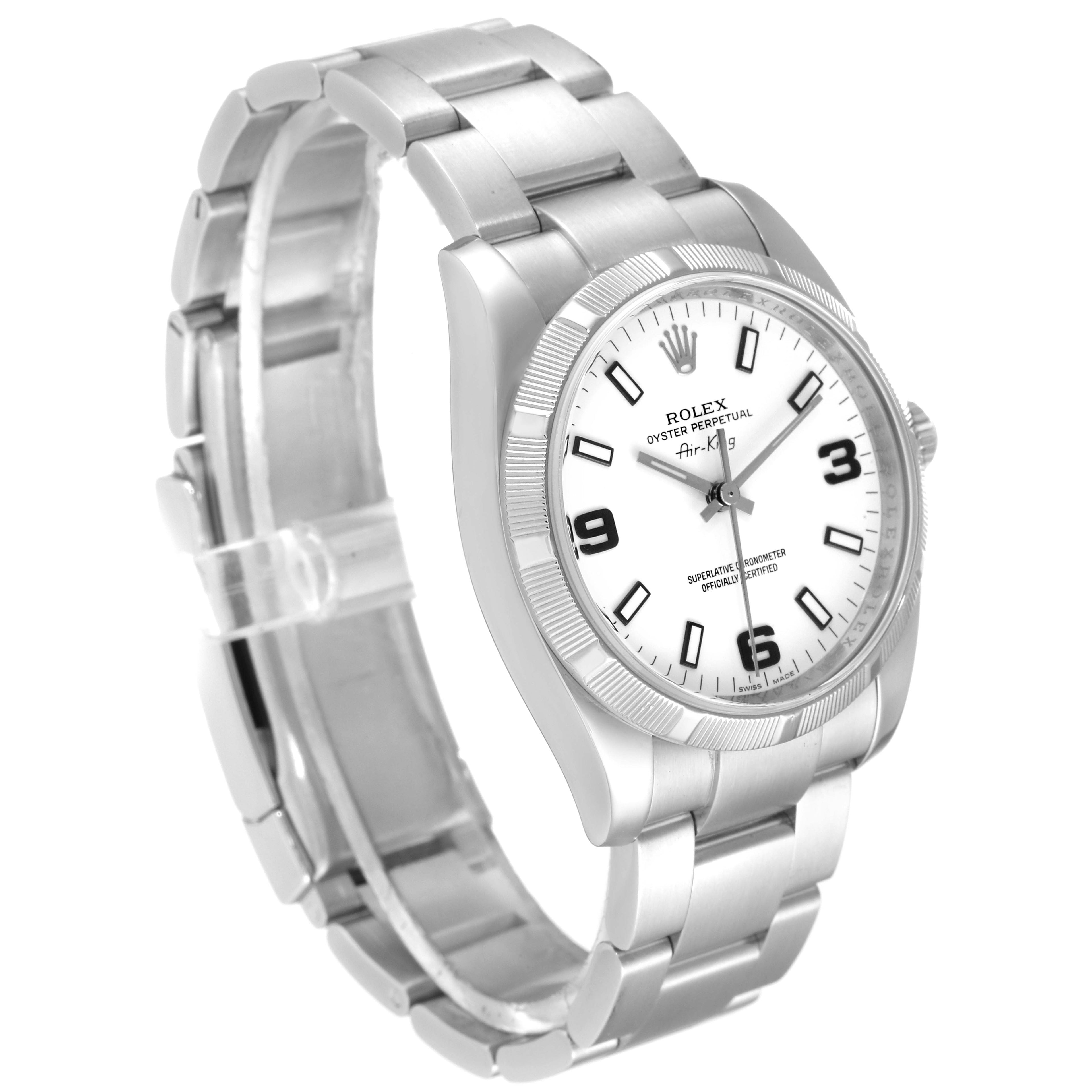 Rolex Air King White Arabic Dial Steel Mens Watch 114210 Box Card