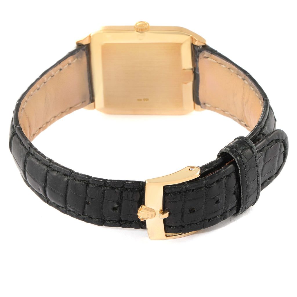 Rolex Cellini 18k Yellow Gold Black Strap Mens Vintage Watch 4135