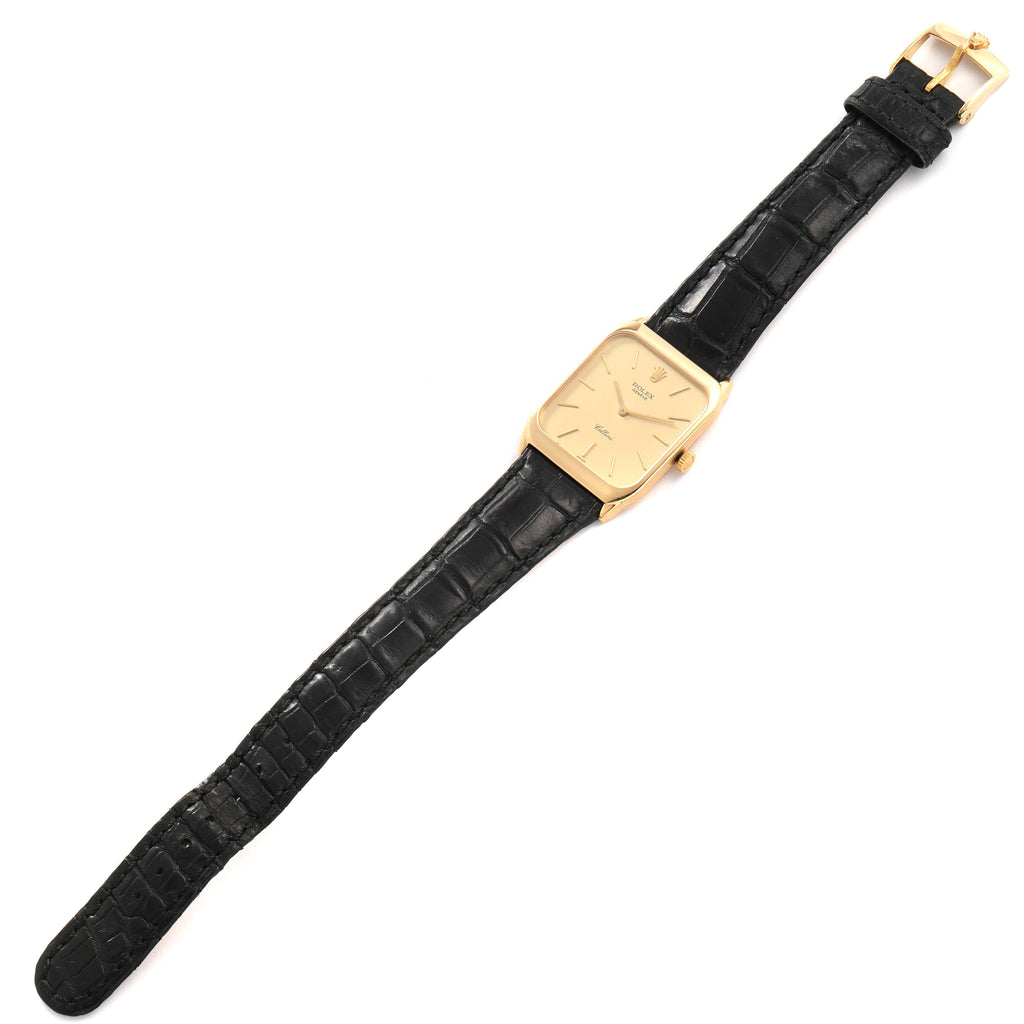 Rolex Cellini 18k Yellow Gold Black Strap Mens Vintage Watch 4135
