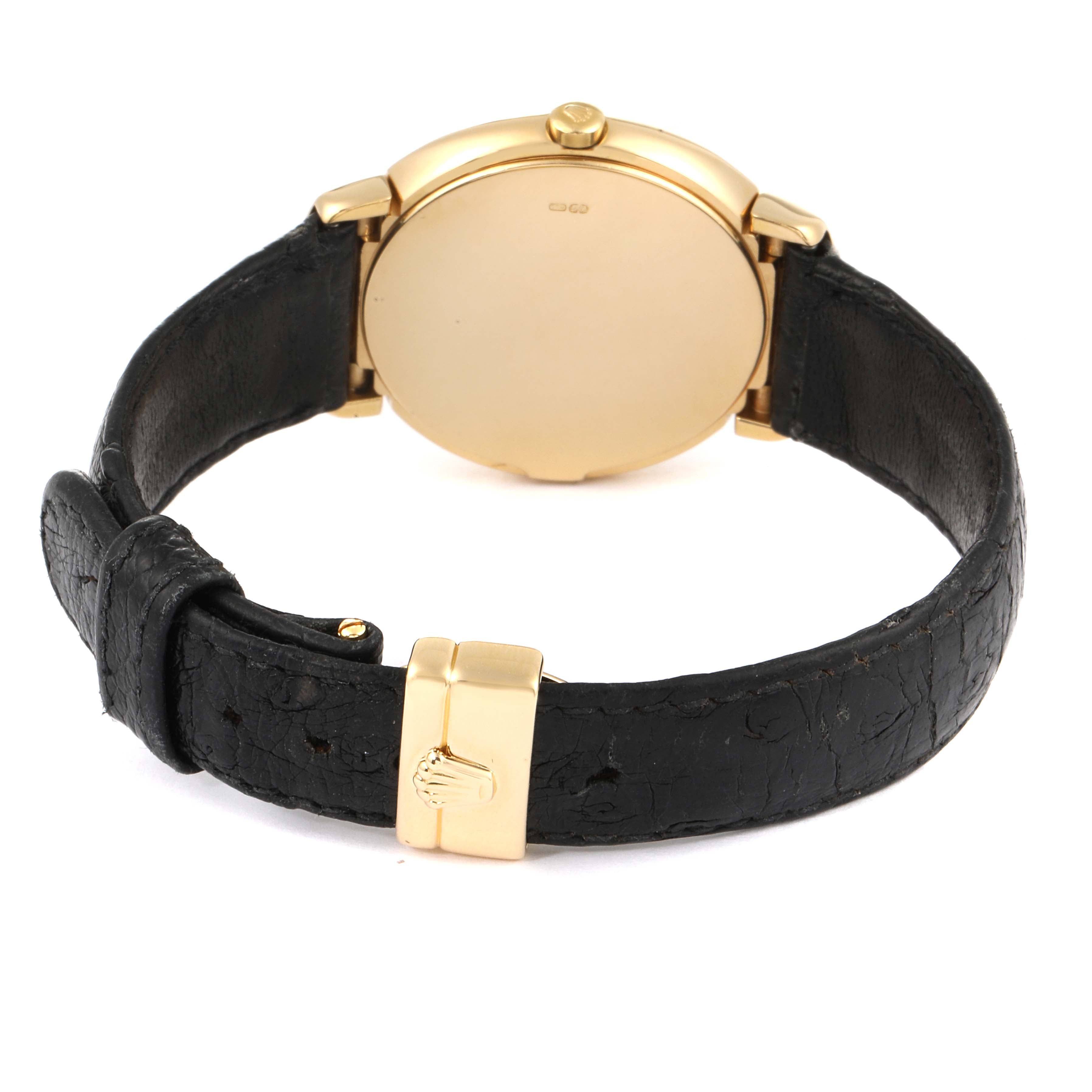 Rolex Cellini 18k Yellow Gold Grey Dial Black Strap Mens Watch 6622