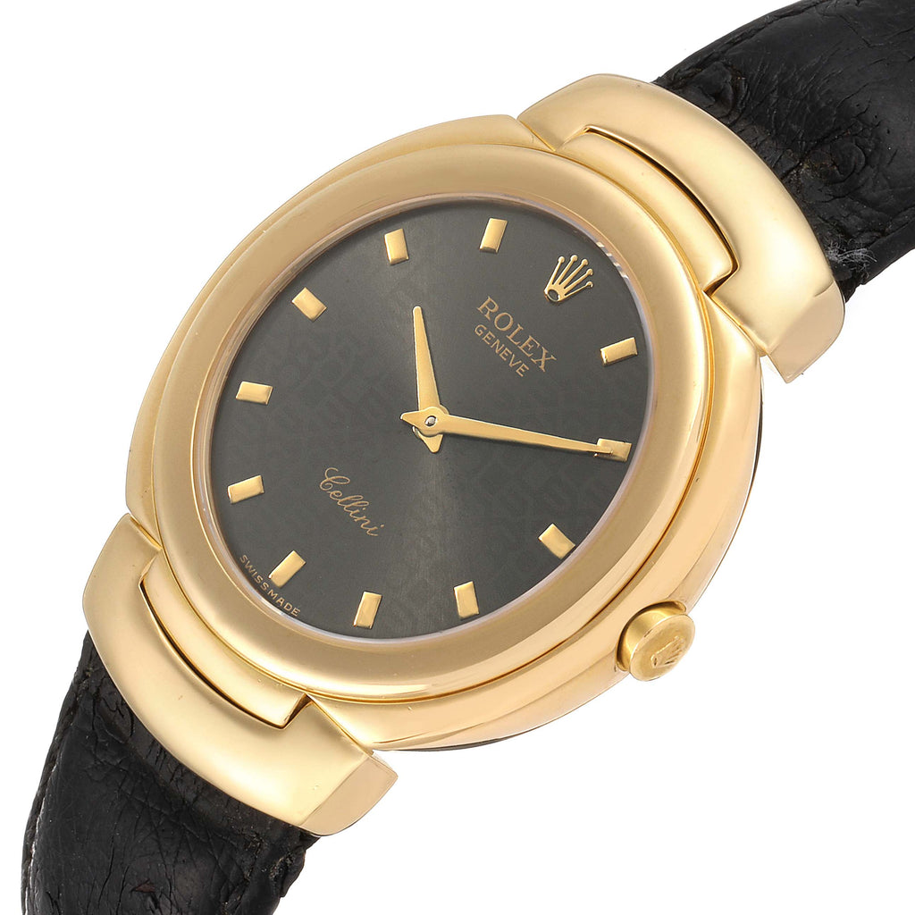 Rolex Cellini 18k Yellow Gold Grey Dial Black Strap Mens Watch 6622
