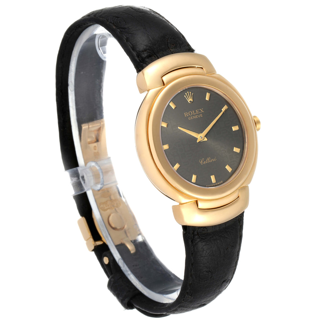 Rolex Cellini 18k Yellow Gold Grey Dial Black Strap Mens Watch 6622