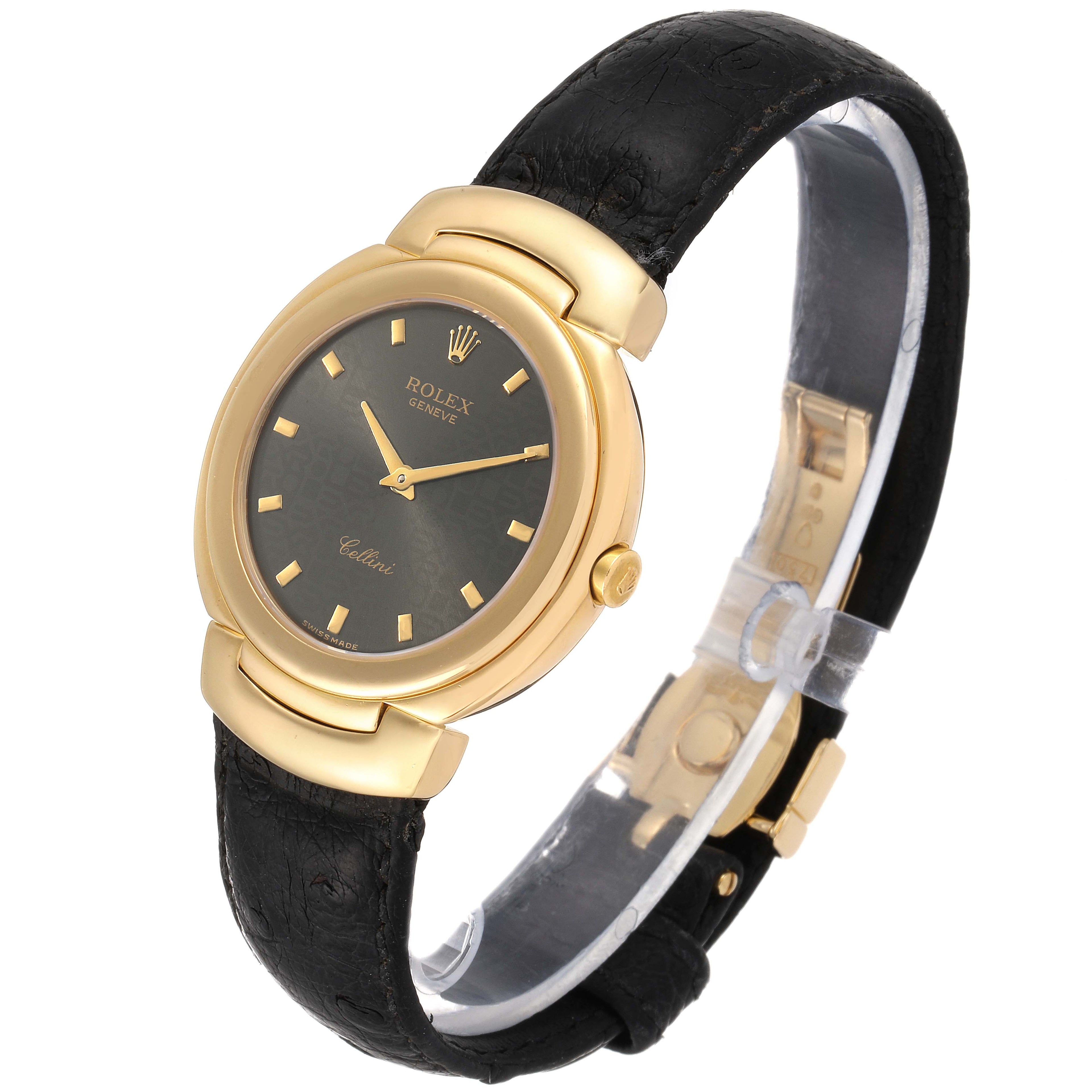 Rolex Cellini 18k Yellow Gold Grey Dial Black Strap Mens Watch 6622