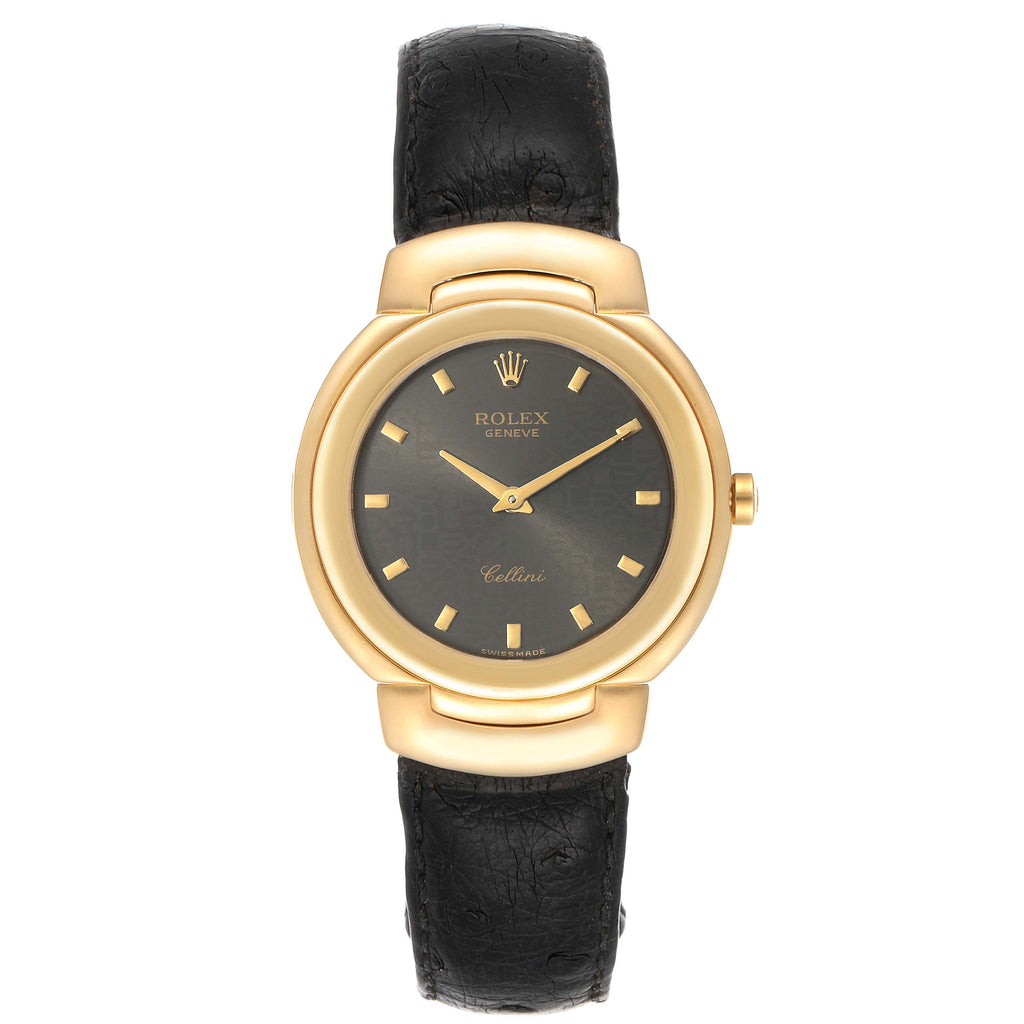 Rolex Cellini 18k Yellow Gold Grey Dial Black Strap Mens Watch 6622