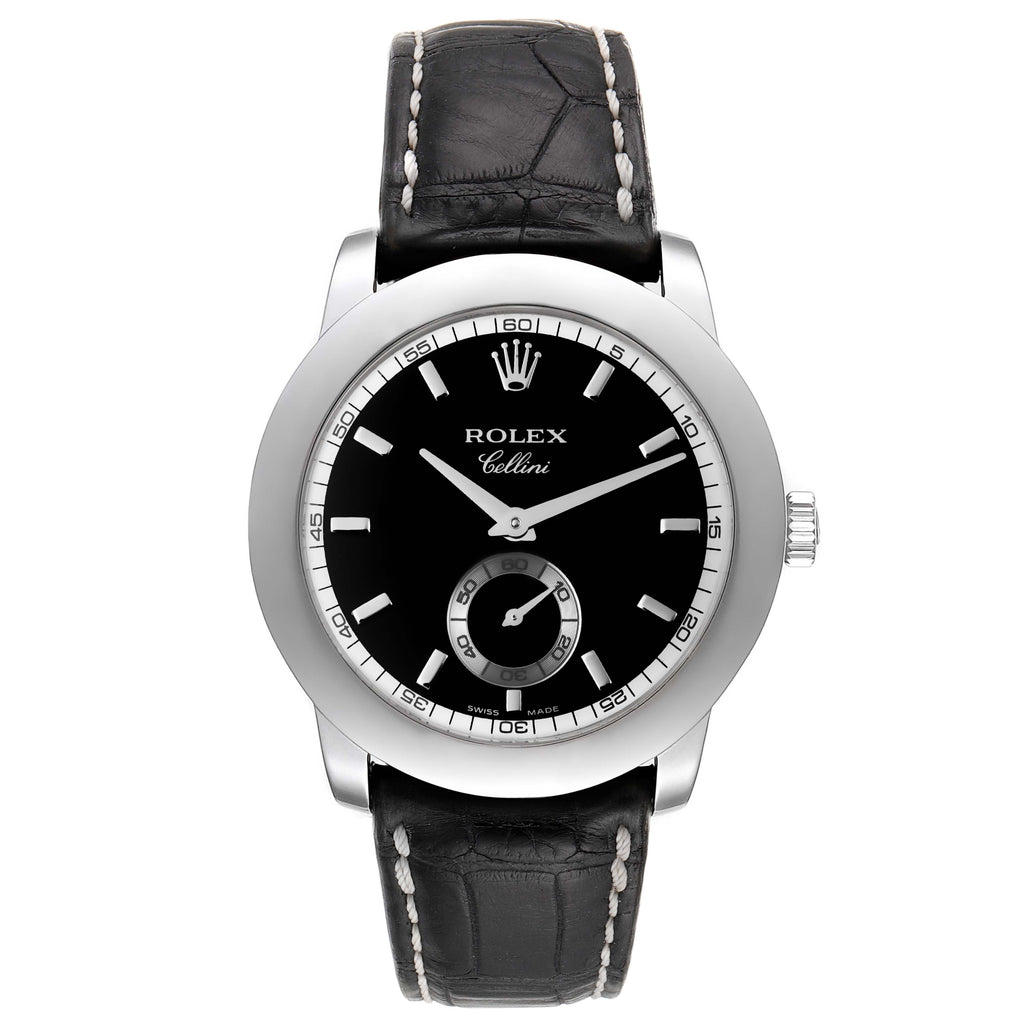 Rolex Cellini Cellinium 35mm Platinum Black Dial Mens Watch 5241 Box Card