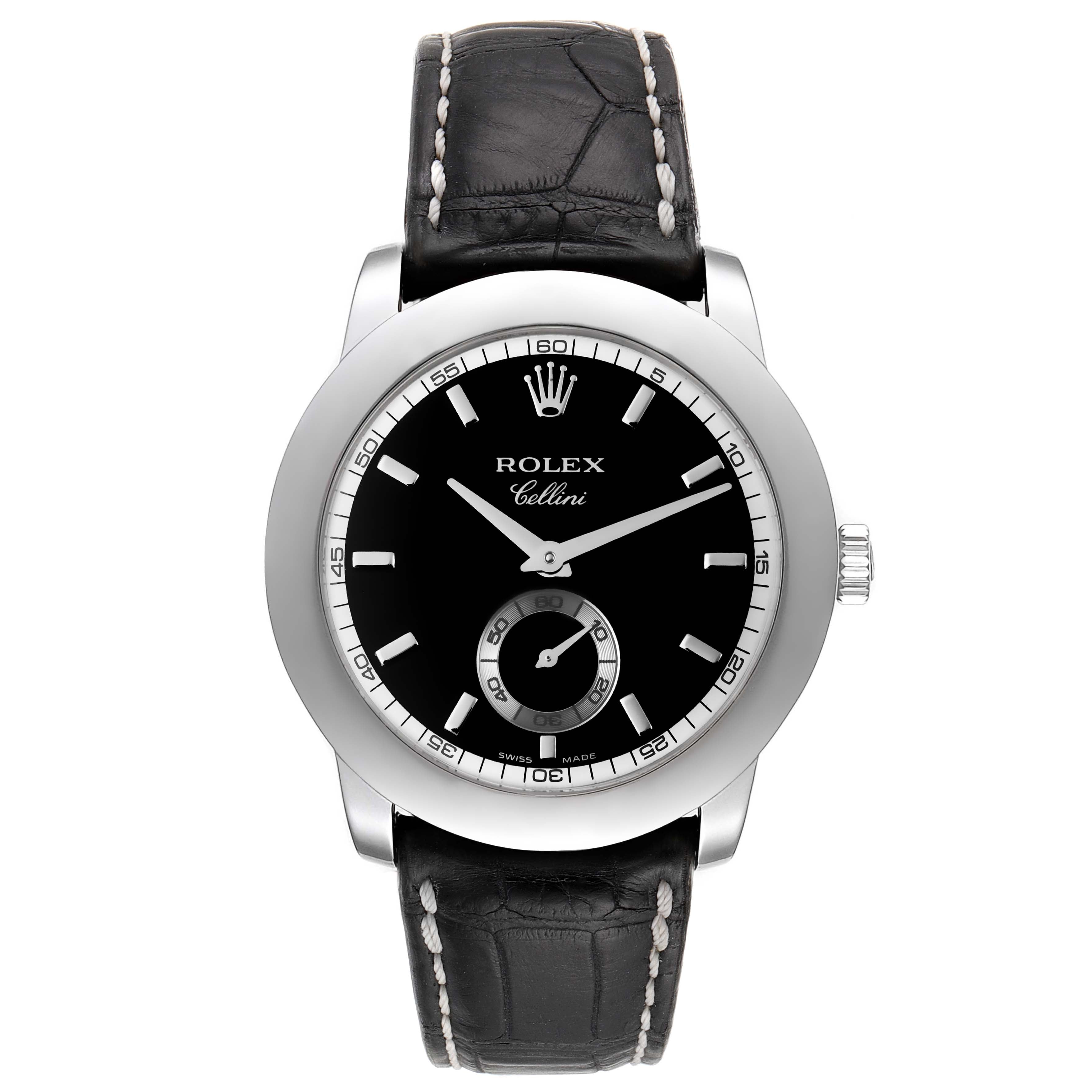 Rolex Cellini Cellinium 35mm Platinum Black Dial Mens Watch 5241 Box Card
