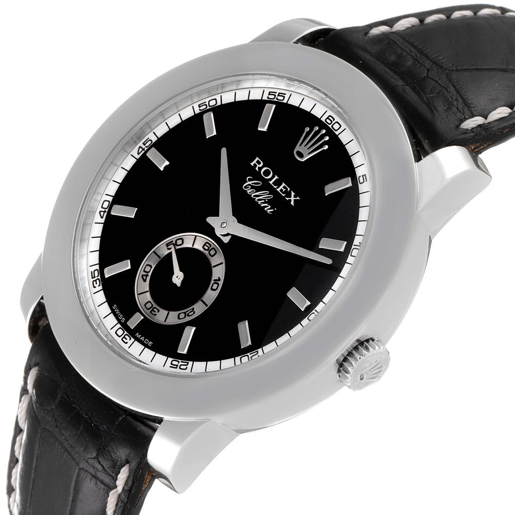 Rolex Cellini Cellinium 35mm Platinum Black Dial Mens Watch 5241 Box Card
