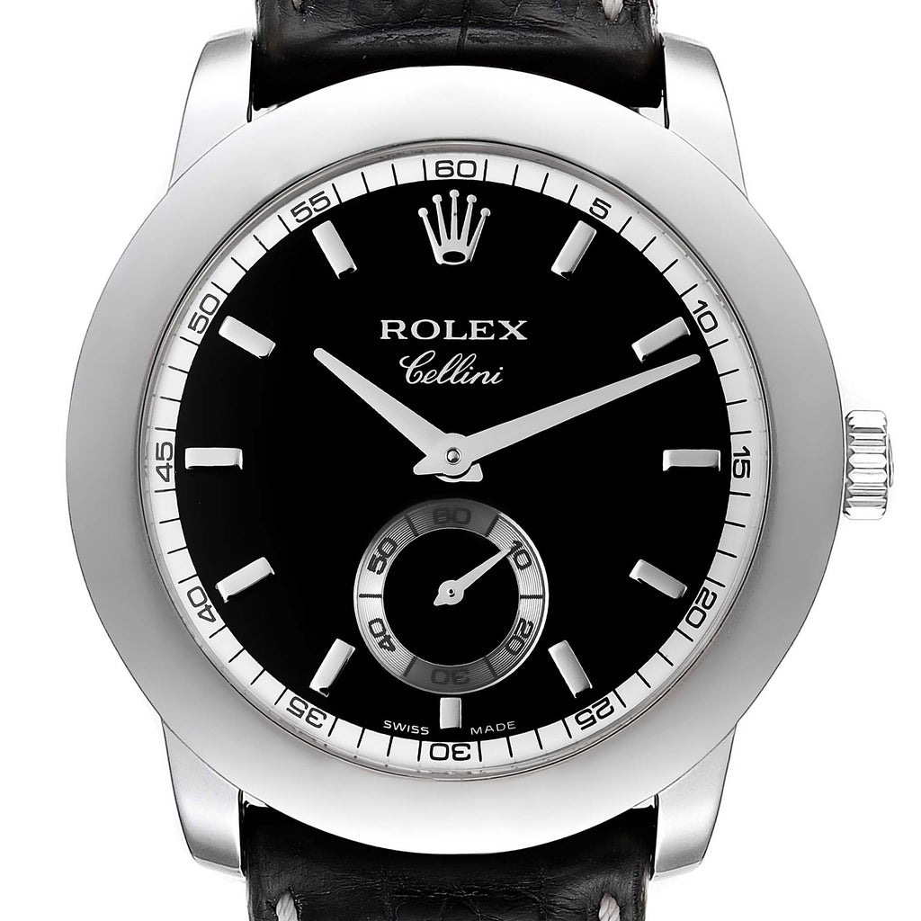 Rolex Cellini Cellinium 35mm Platinum Black Dial Mens Watch 5241 Box Card