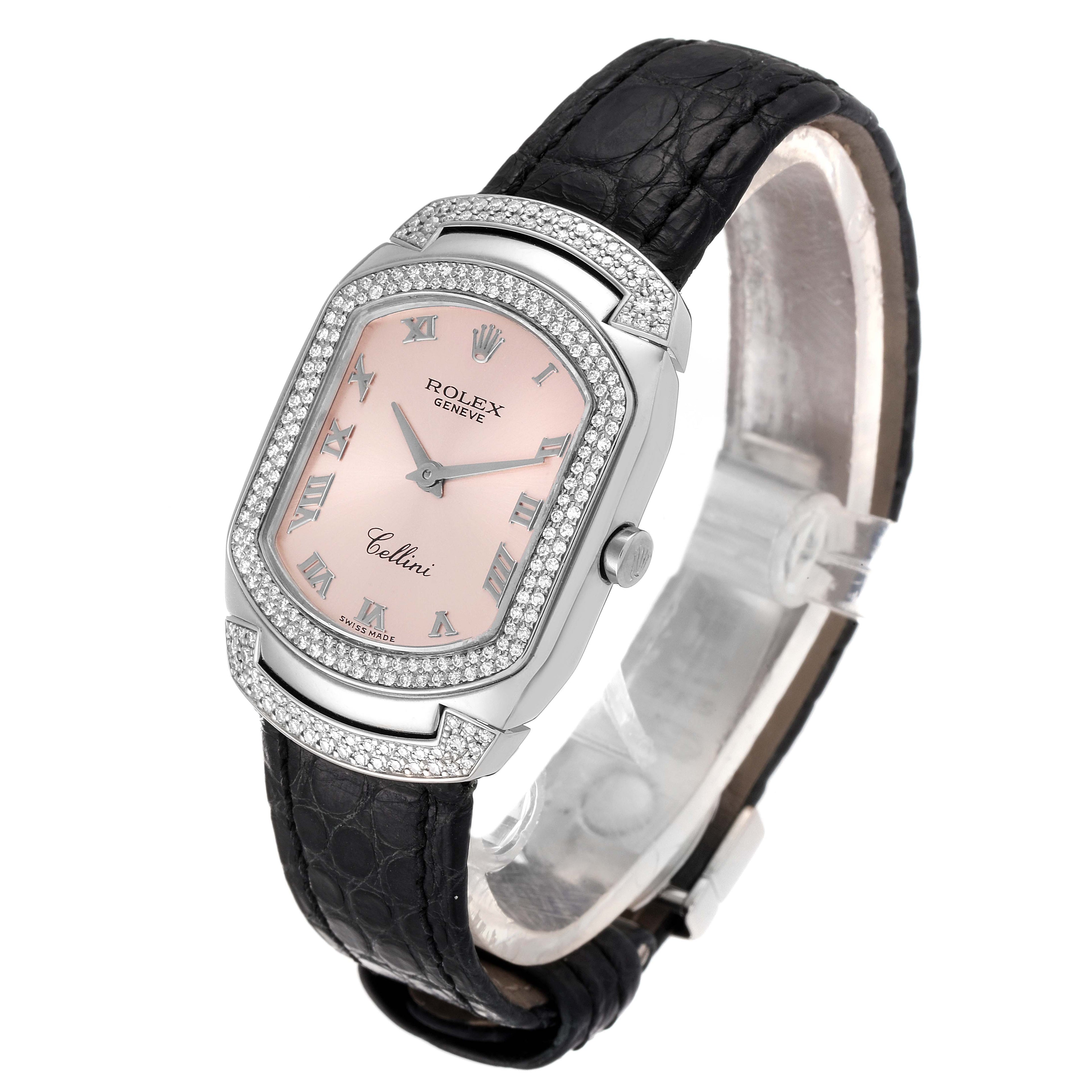 Rolex Cellini Cellissima White Gold 222 Diamonds Rose Dial Ladies Watch 6693