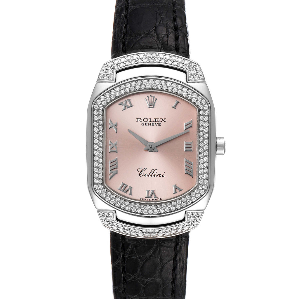 Rolex Cellini Cellissima White Gold 222 Diamonds Rose Dial Ladies Watch 6693