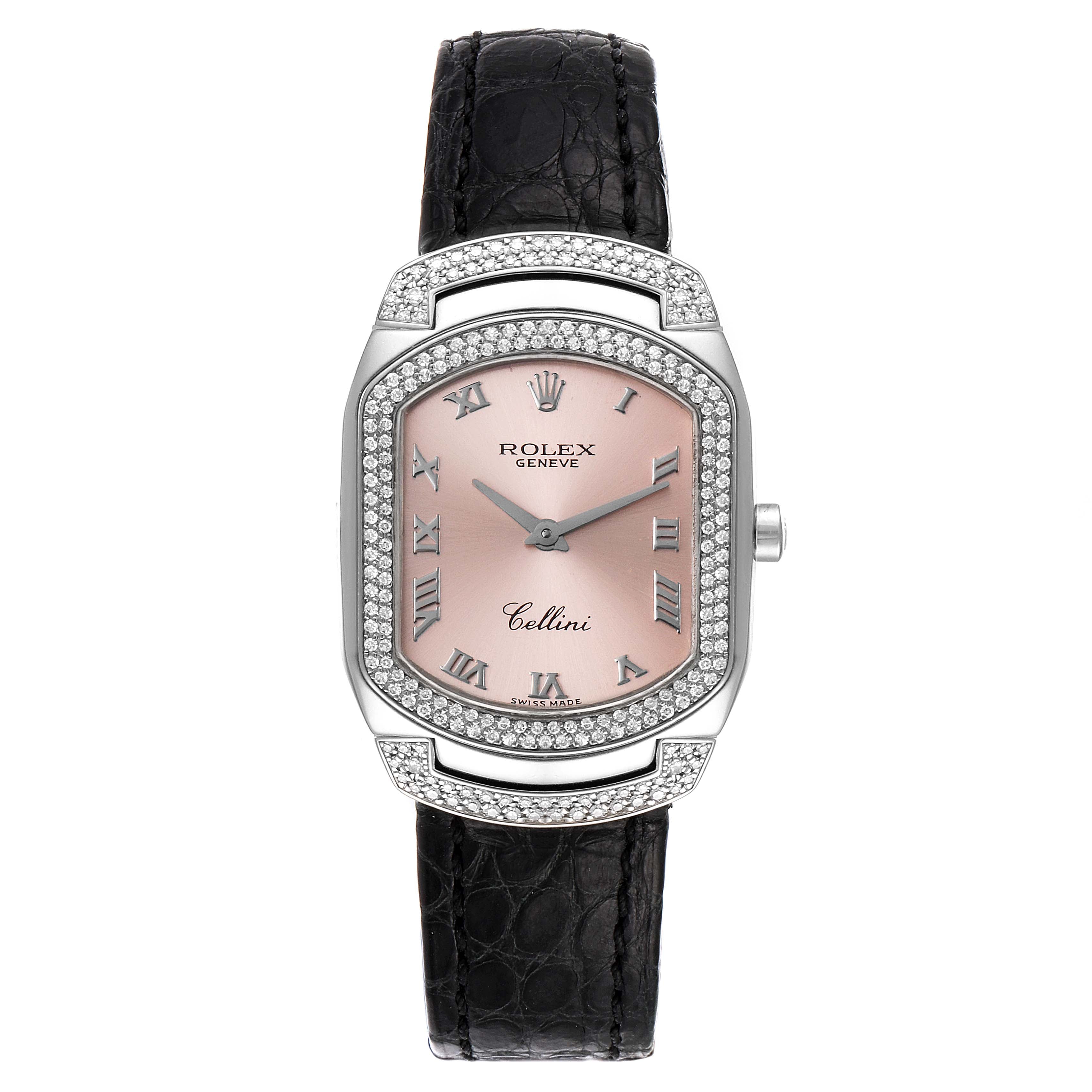 Rolex Cellini Cellissima White Gold 222 Diamonds Rose Dial Ladies Watch 6693