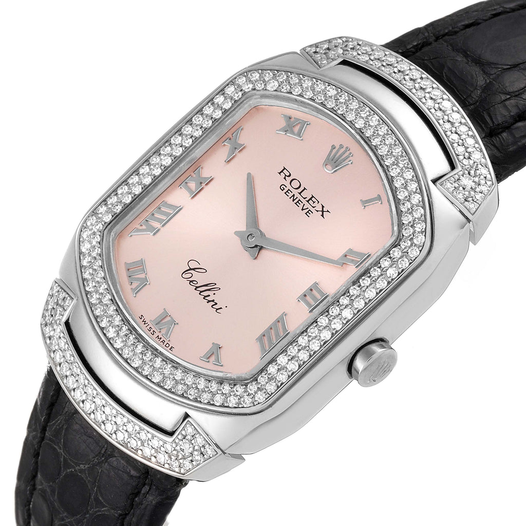 Rolex Cellini Cellissima White Gold 222 Diamonds Rose Dial Ladies Watch 6693