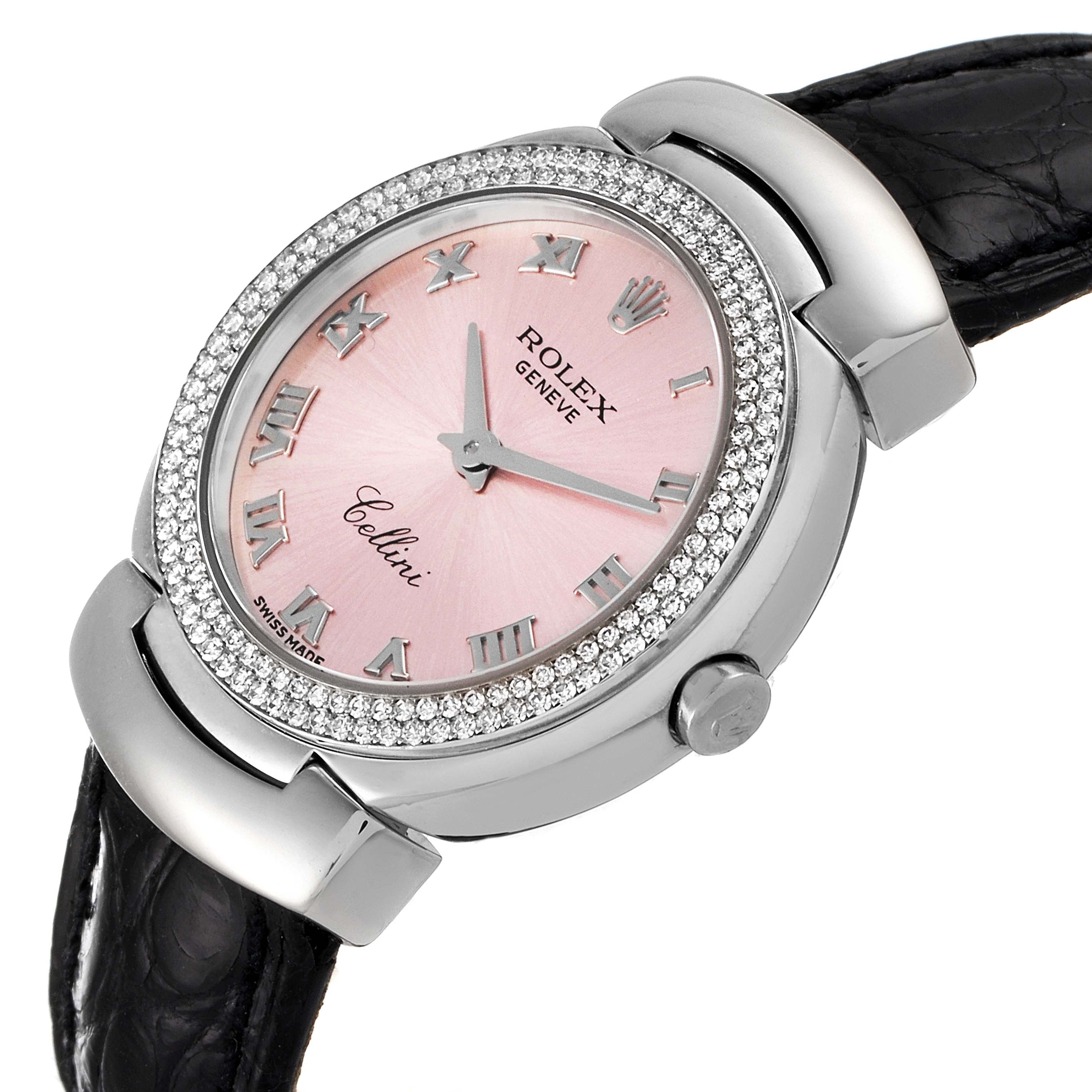 Rolex Cellini Cellissima White Gold Diamond Rose Dial Ladies Watch 6671