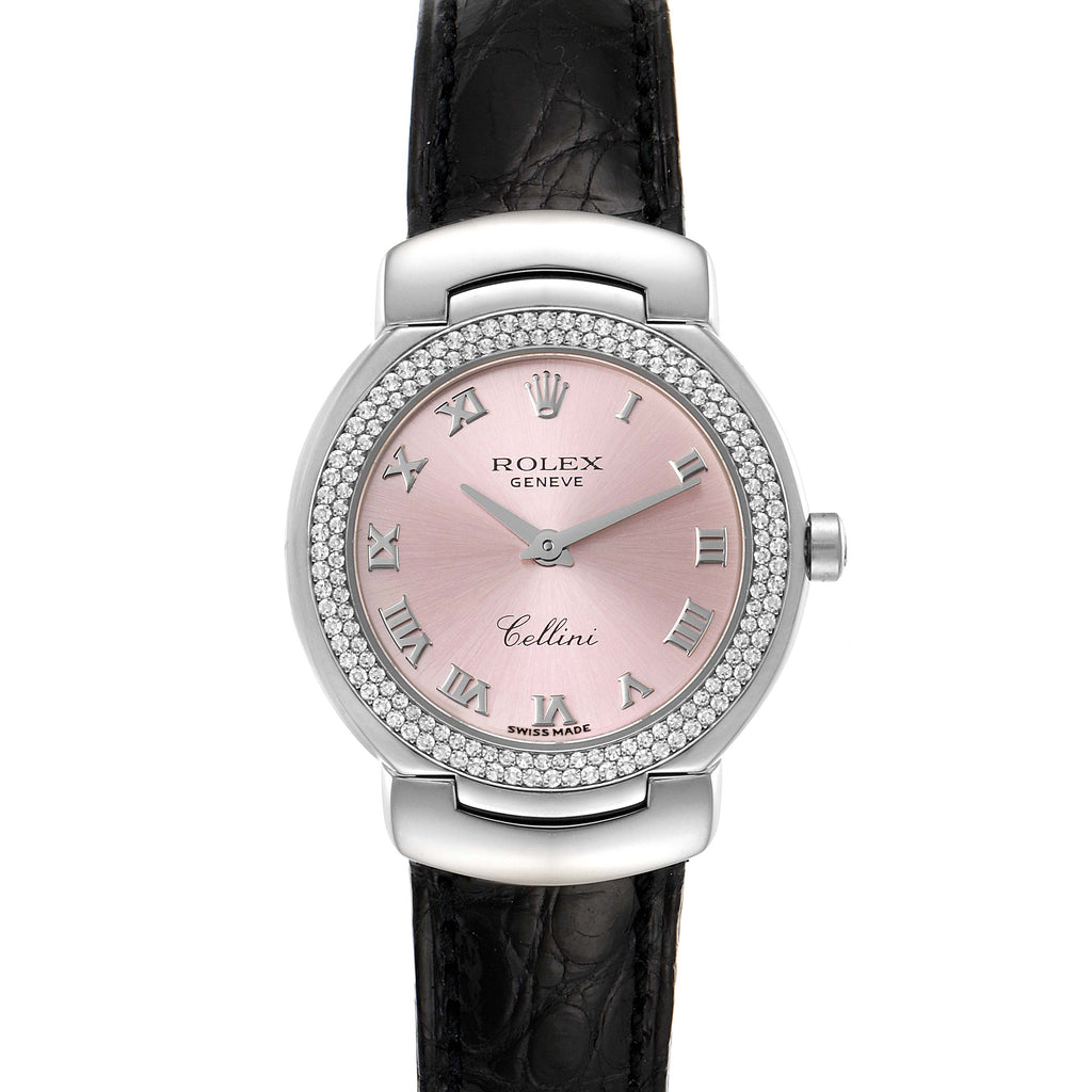 Rolex Cellini Cellissima White Gold Diamond Rose Dial Ladies Watch 6671