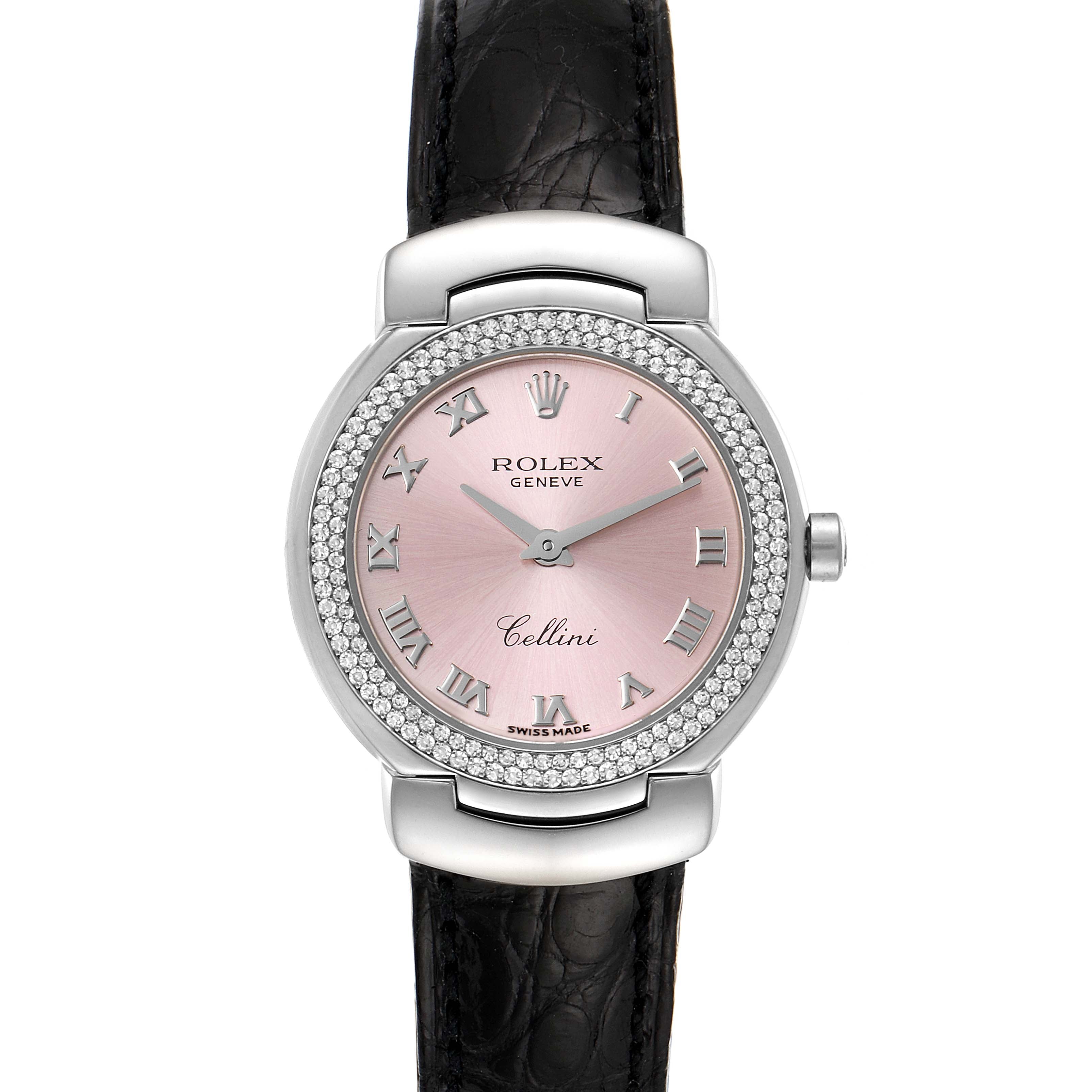 Rolex Cellini Cellissima White Gold Diamond Rose Dial Ladies Watch 6671