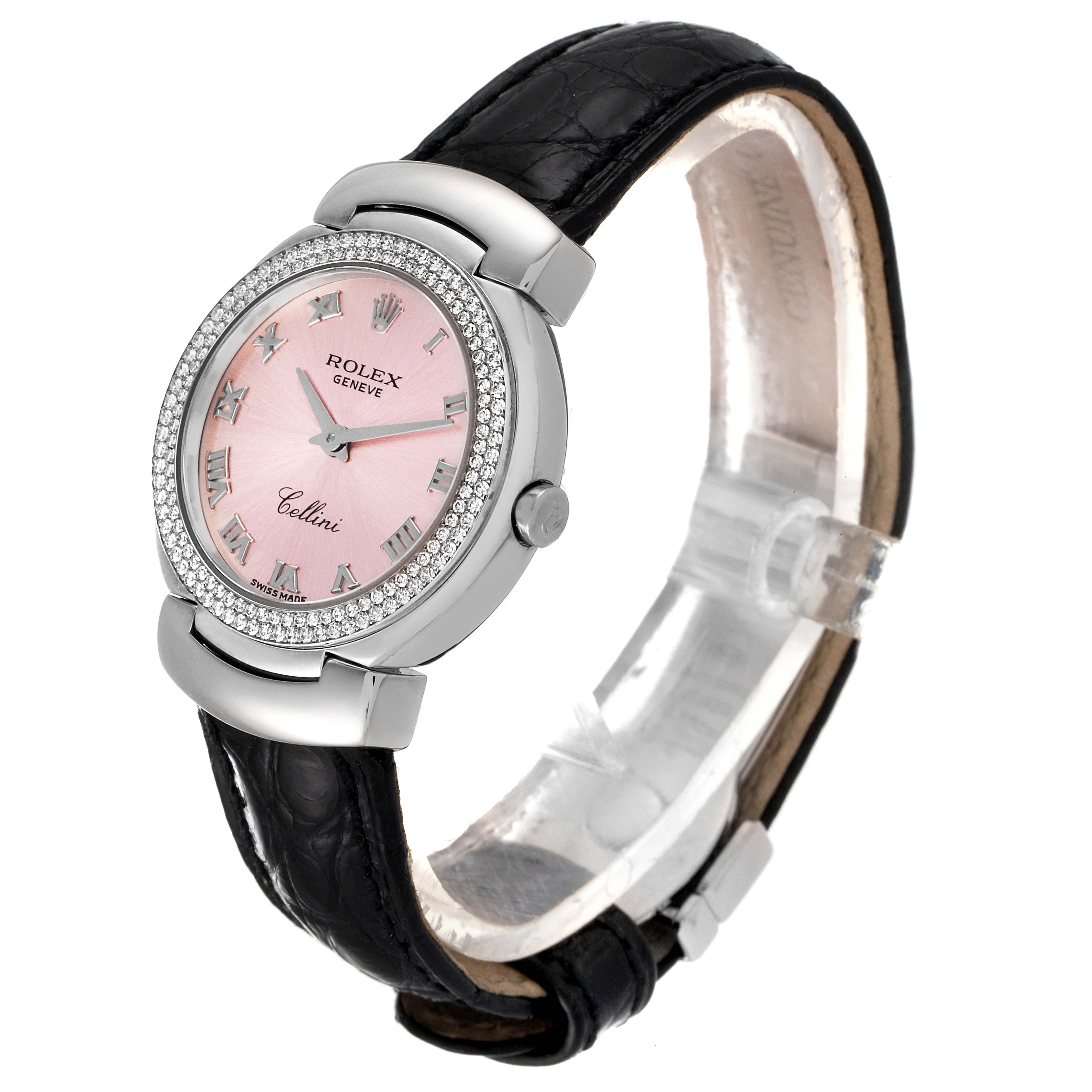 Rolex Cellini Cellissima White Gold Diamond Rose Dial Ladies Watch 6671