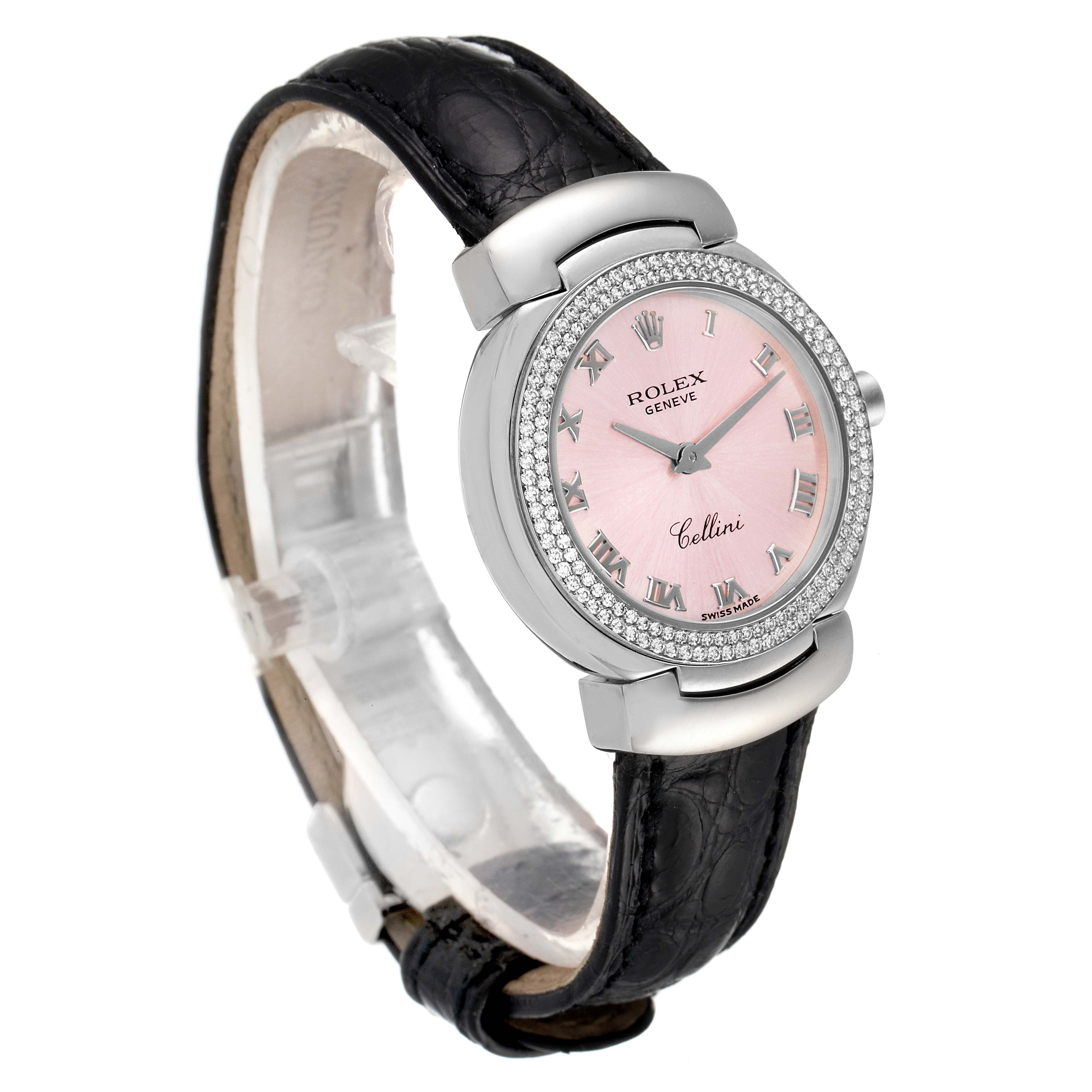 Rolex Cellini Cellissima White Gold Diamond Rose Dial Ladies Watch 6671