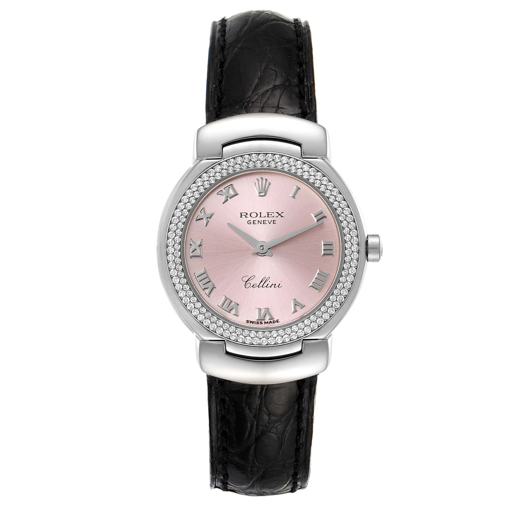 Rolex Cellini Cellissima White Gold Diamond Rose Dial Ladies Watch 6671