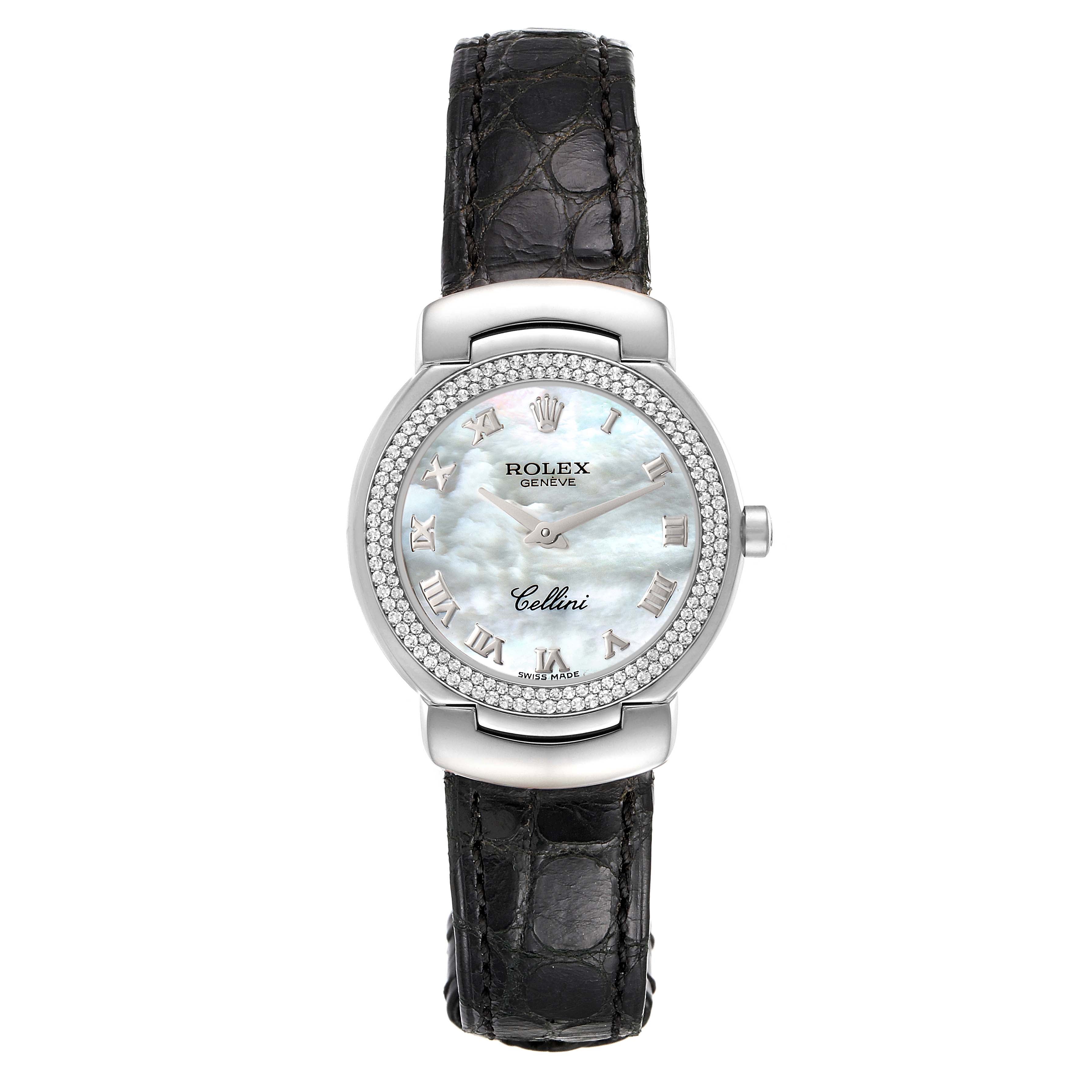 Rolex Cellini Cellissima White Gold MOP Dial Diamond Ladies Watch 6671