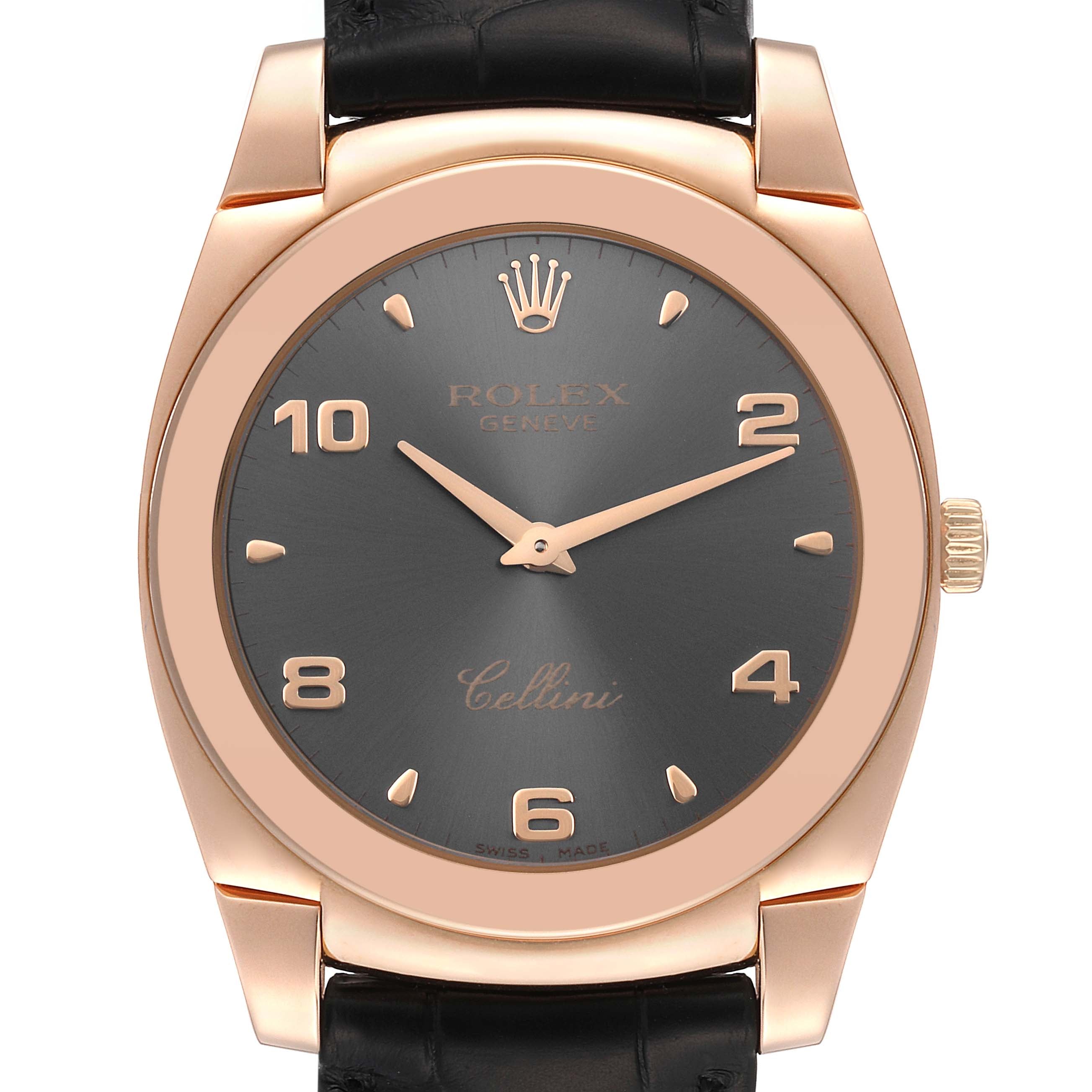 Rolex Cellini Cestello 18K Rose Gold Slate Dial Mens Watch 5330