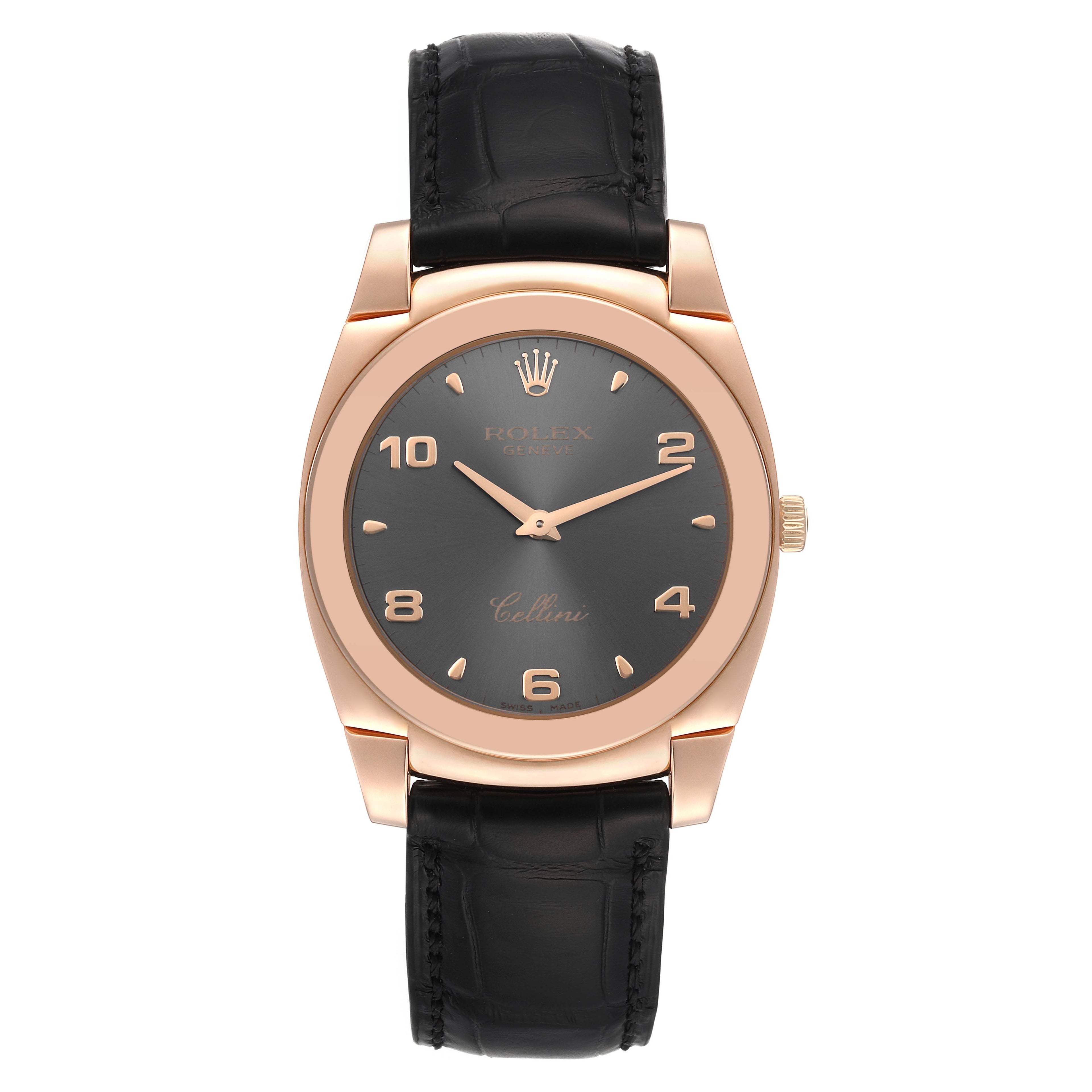 Rolex Cellini Cestello 18K Rose Gold Slate Dial Mens Watch 5330