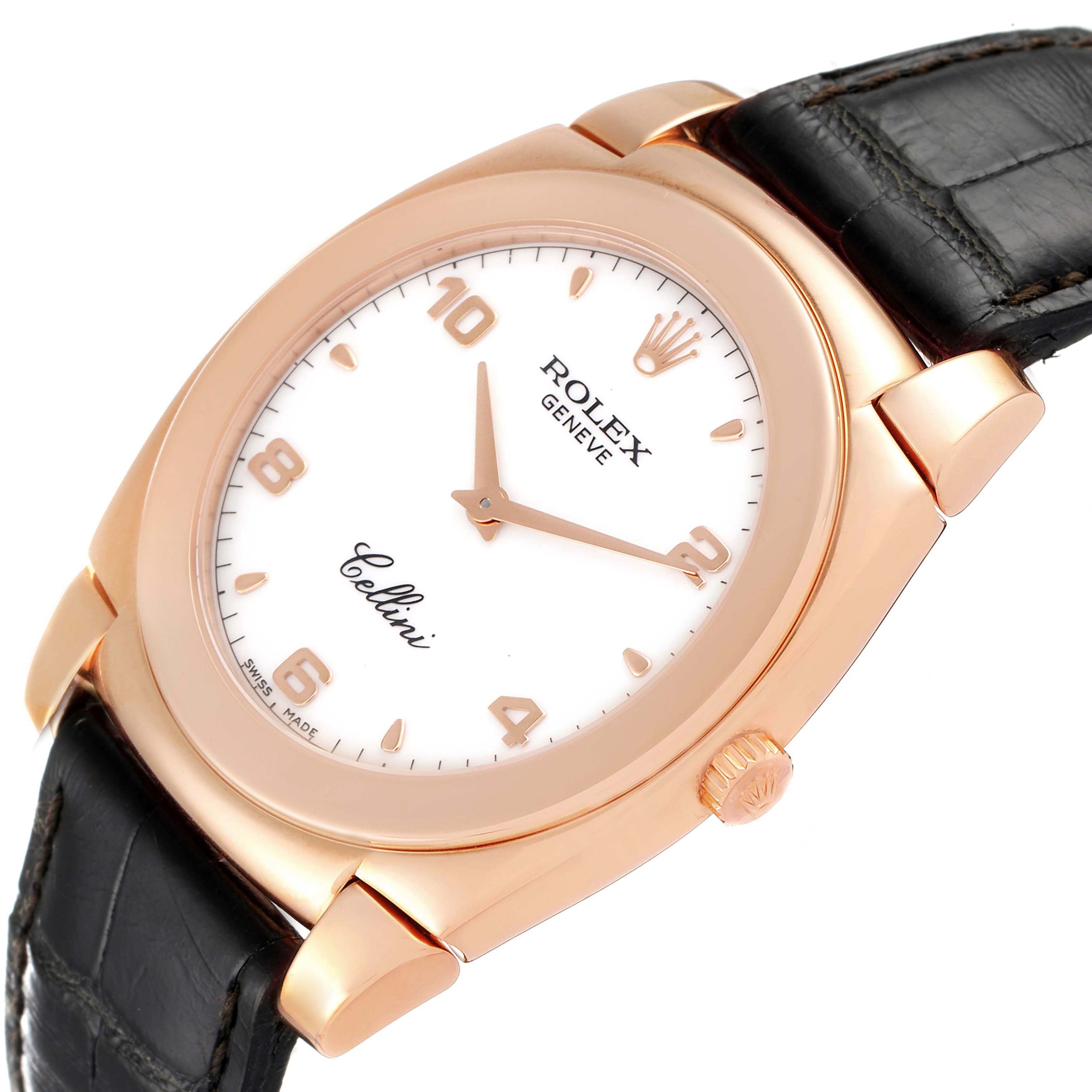 Rolex Cellini Cestello 18K Rose Gold White Dial Mens Watch 5330