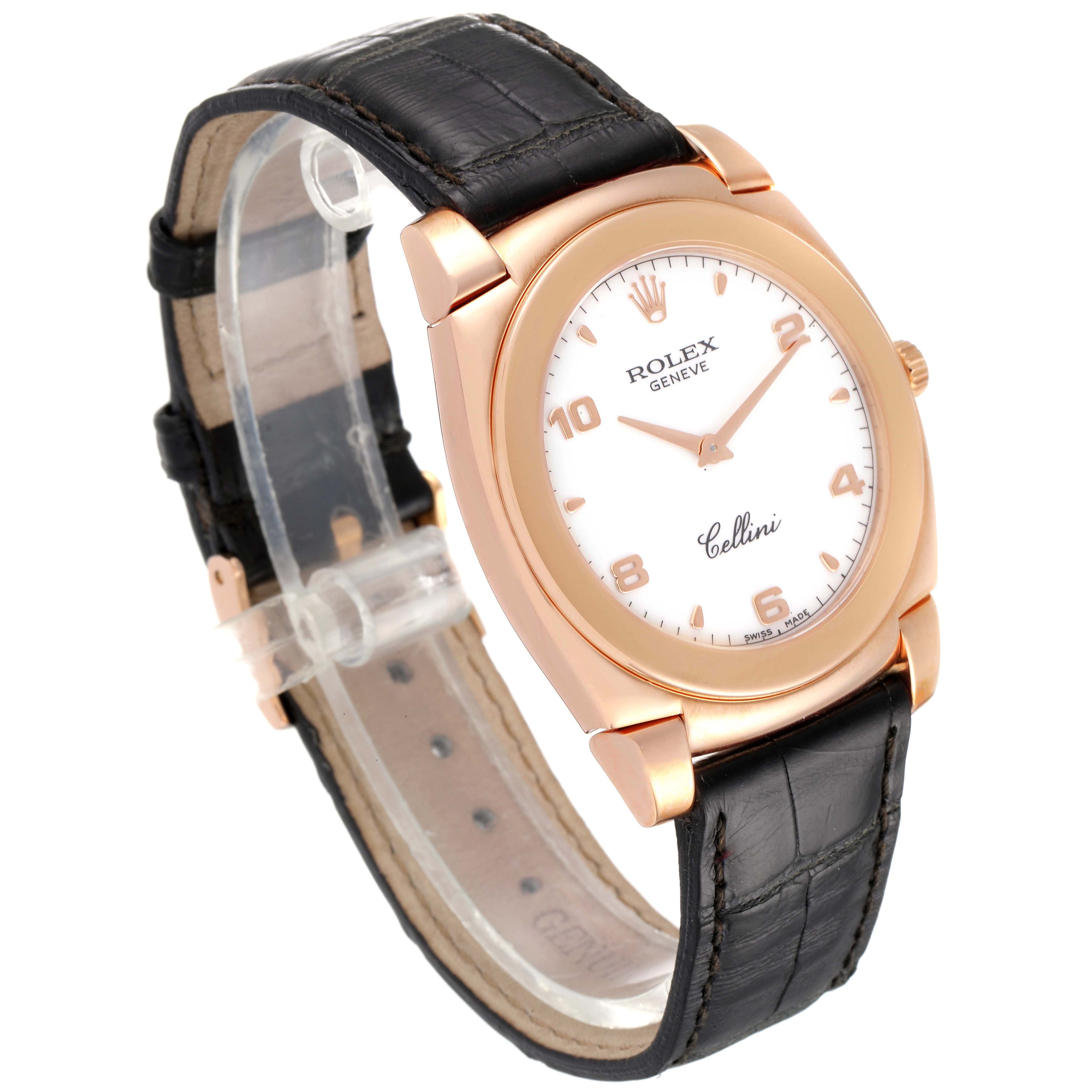 Rolex Cellini Cestello 18K Rose Gold White Dial Mens Watch 5330