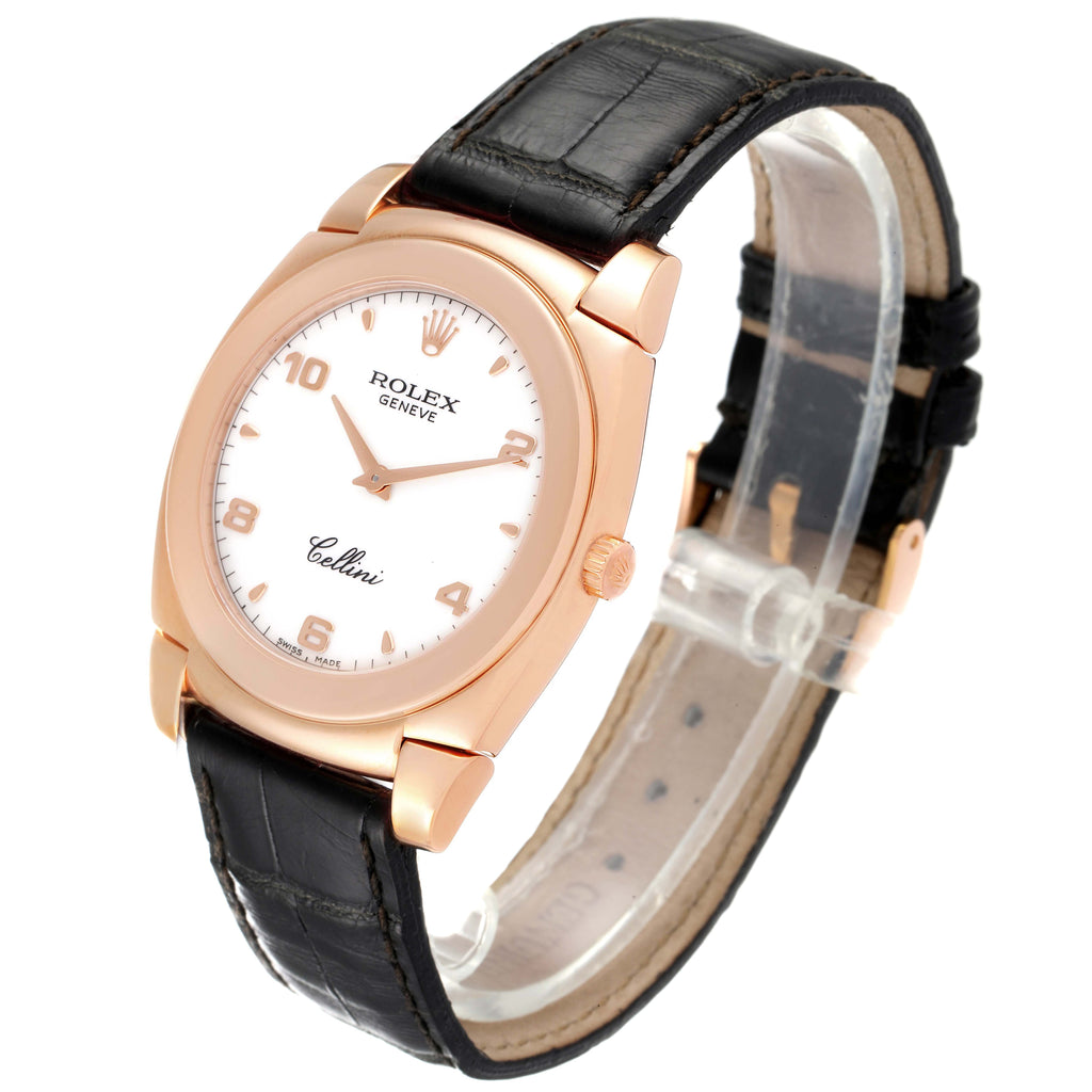 Rolex Cellini Cestello 18K Rose Gold White Dial Mens Watch 5330