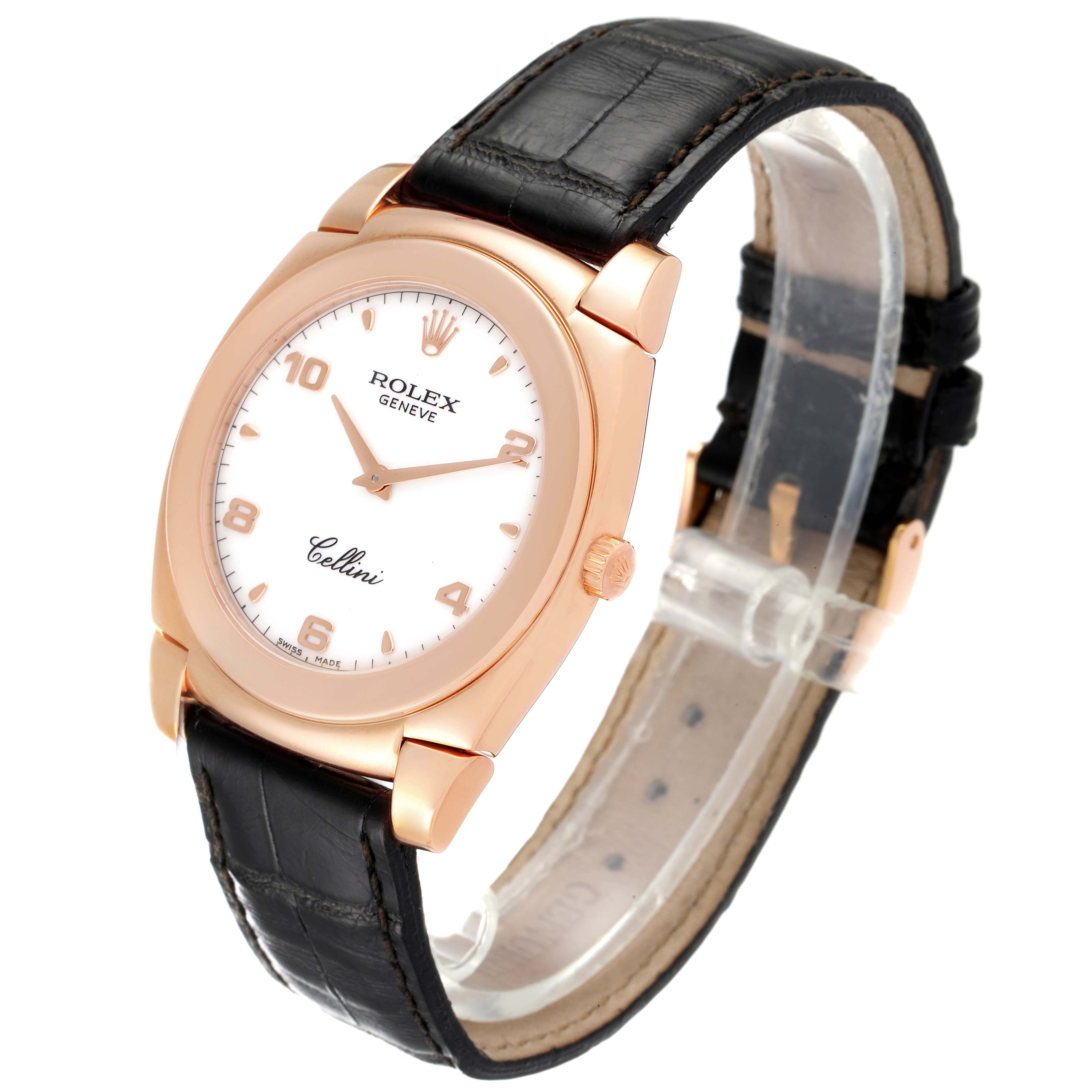 Rolex Cellini Cestello 18K Rose Gold White Dial Mens Watch 5330