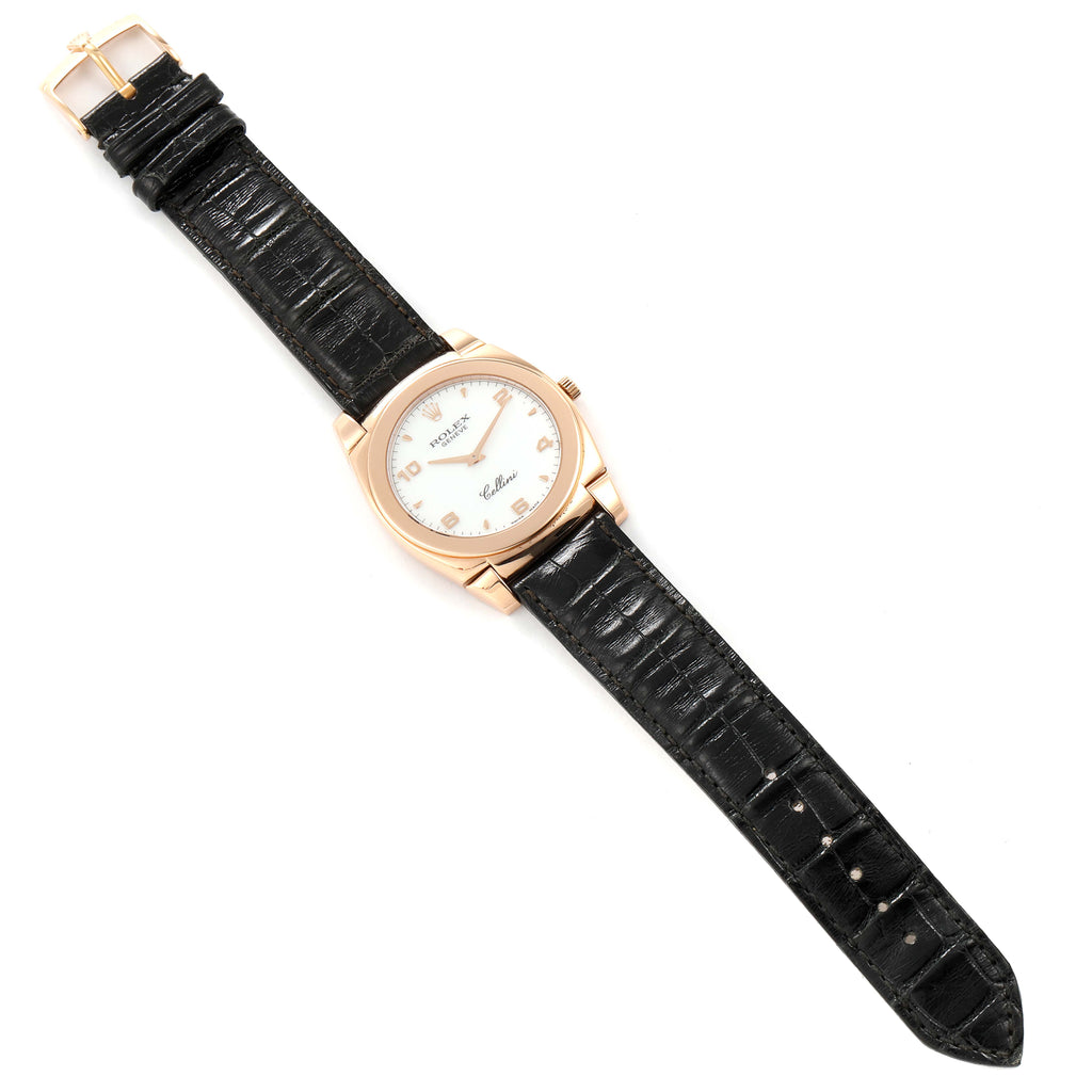Rolex Cellini Cestello 18K Rose Gold White Dial Mens Watch 5330