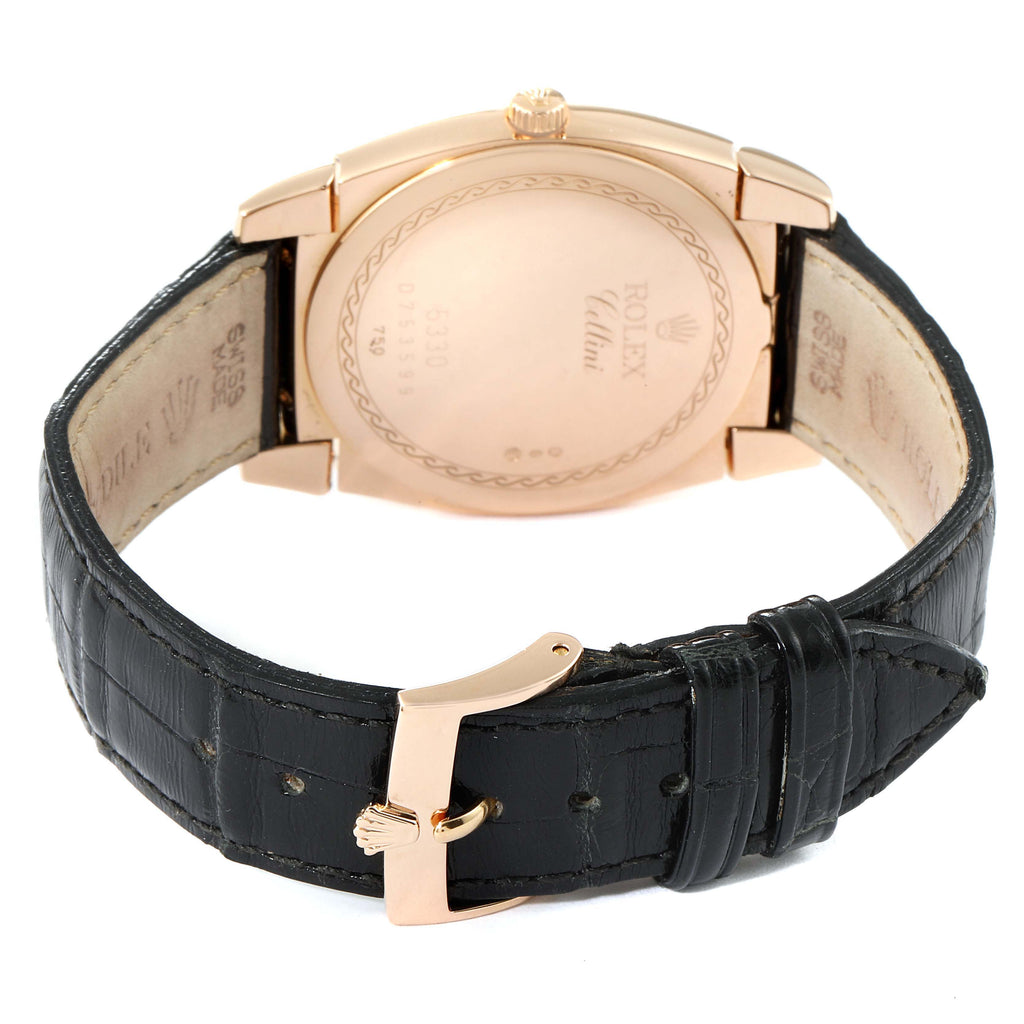 Rolex Cellini Cestello 18K Rose Gold White Dial Mens Watch 5330