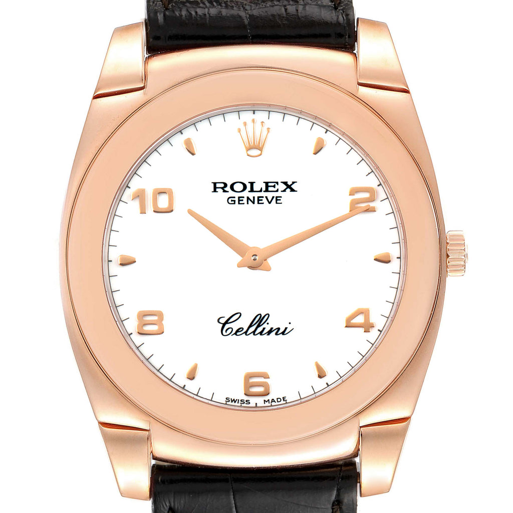Rolex Cellini Cestello 18K Rose Gold White Dial Mens Watch 5330