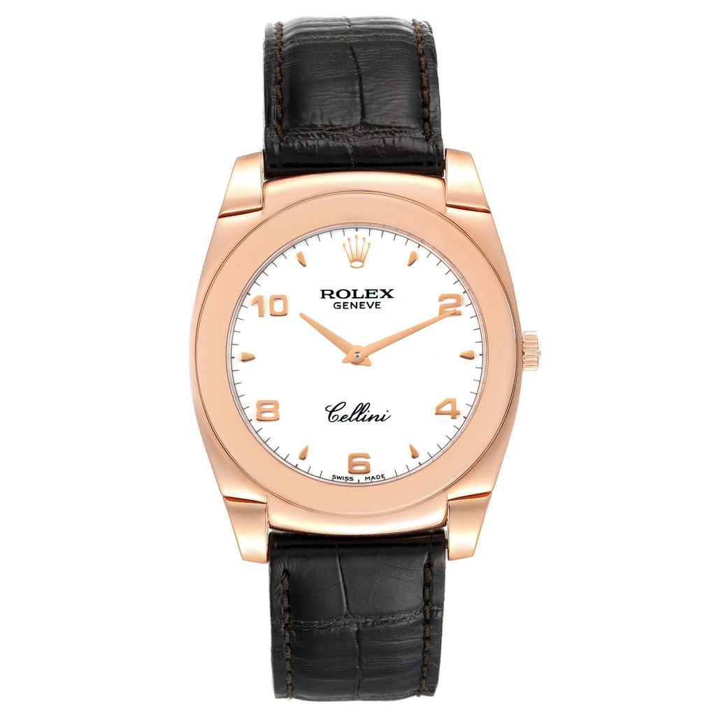 Rolex Cellini Cestello 18K Rose Gold White Dial Mens Watch 5330