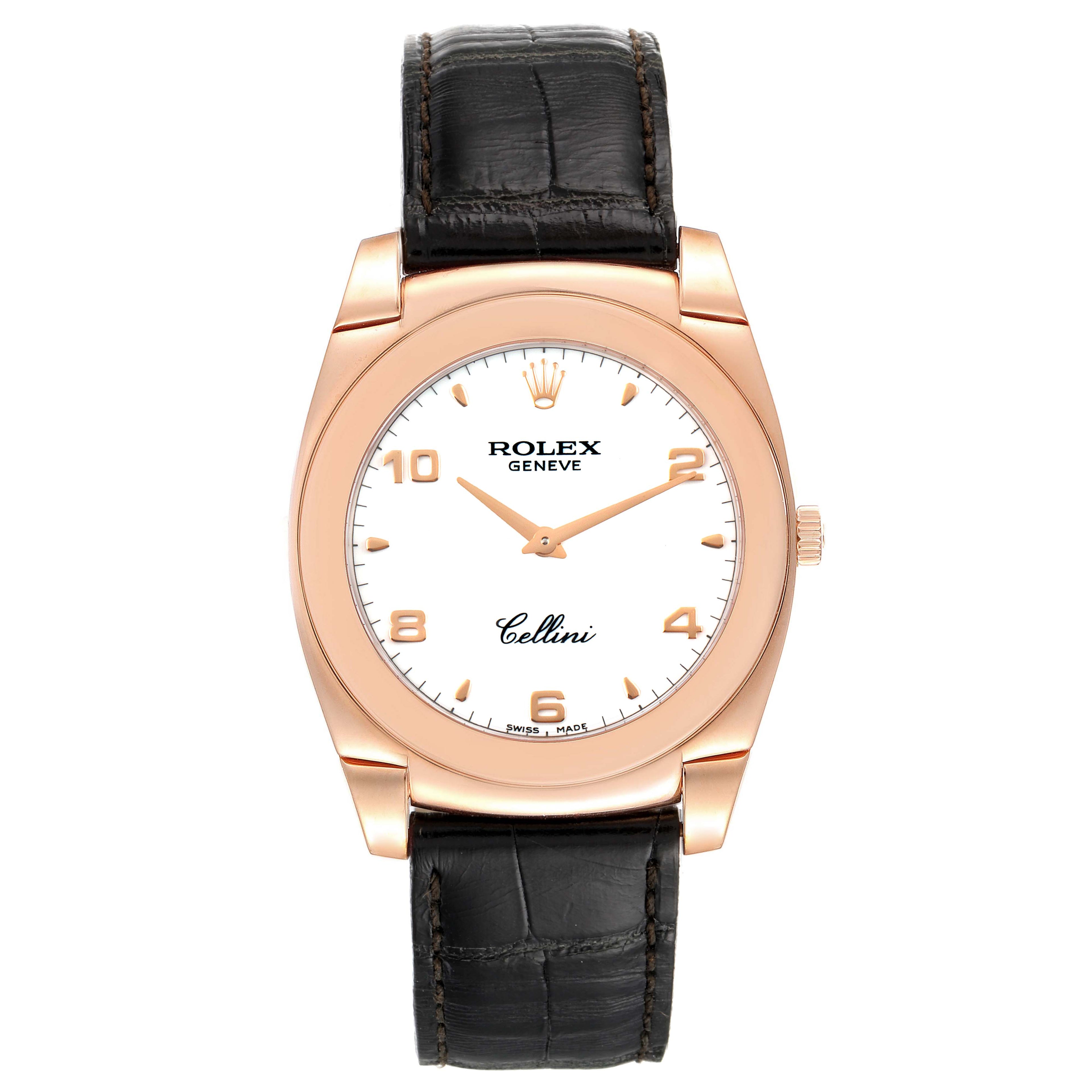 Rolex Cellini Cestello 18K Rose Gold White Dial Mens Watch 5330