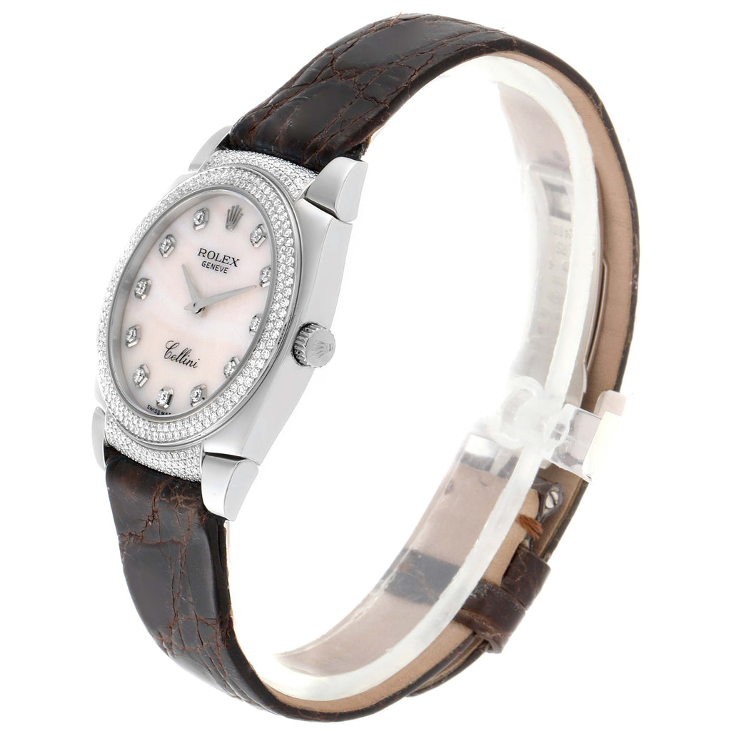 Rolex Cellini Cestello 18K White Gold MOP Diamond Ladies Watch 6321