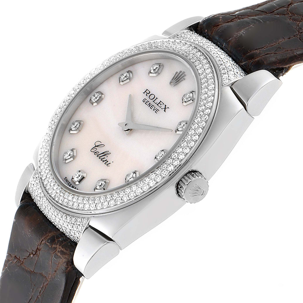 Rolex Cellini Cestello 18K White Gold MOP Diamond Ladies Watch 6321